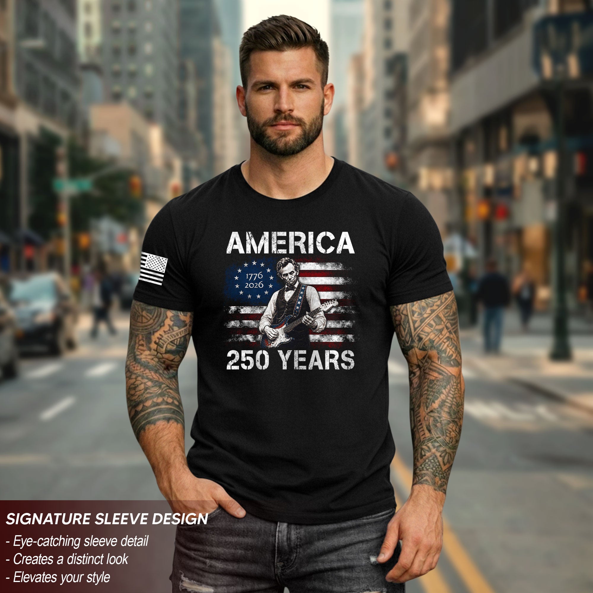 Vintage 1776 2026 Shirt Abraham Lincoln Playing Guitar US Flag Patriotic