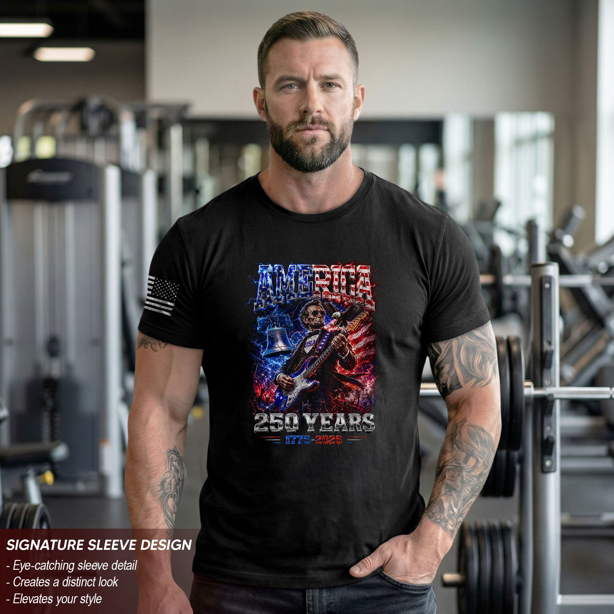 Abraham Lincoln Rock Guitar Shirt Liberty Bell Patriotic 1776 2026 Tee