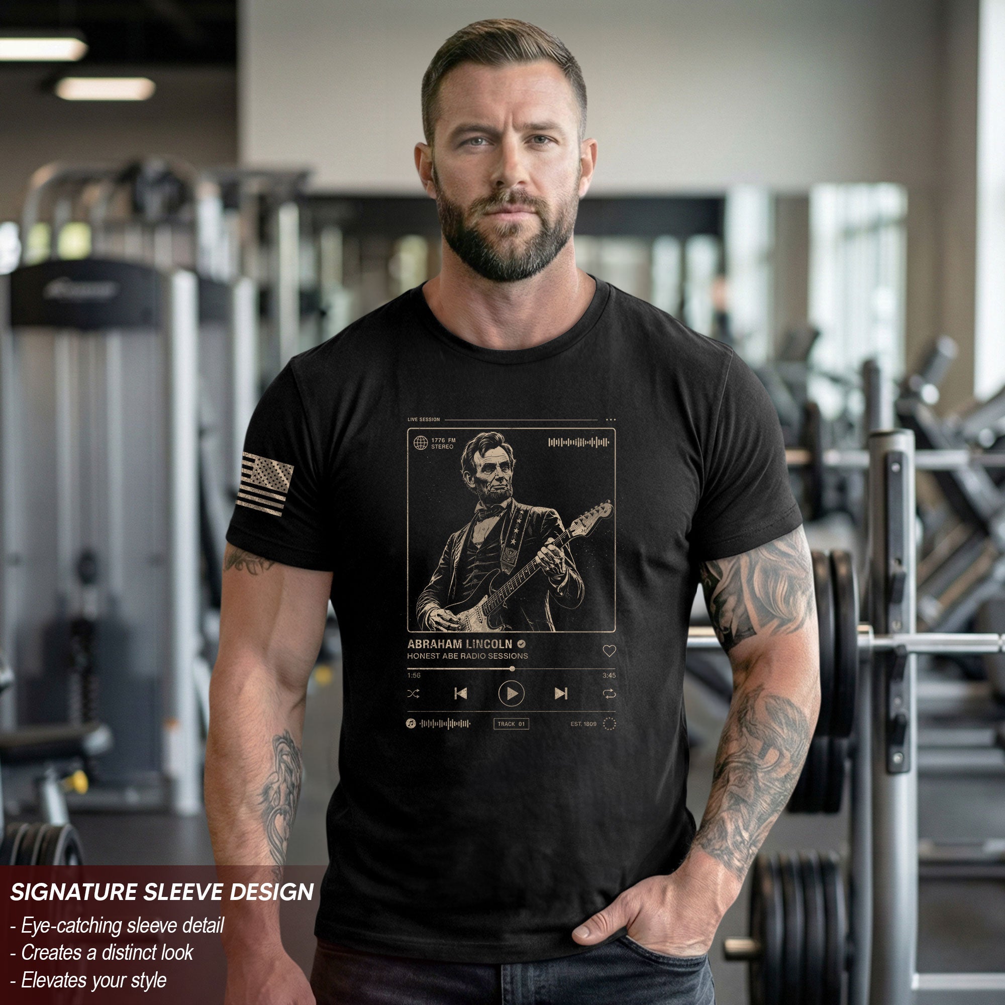 Abraham Lincoln Guitar Shirt Music Player Interface Patriotic Graphic Tee