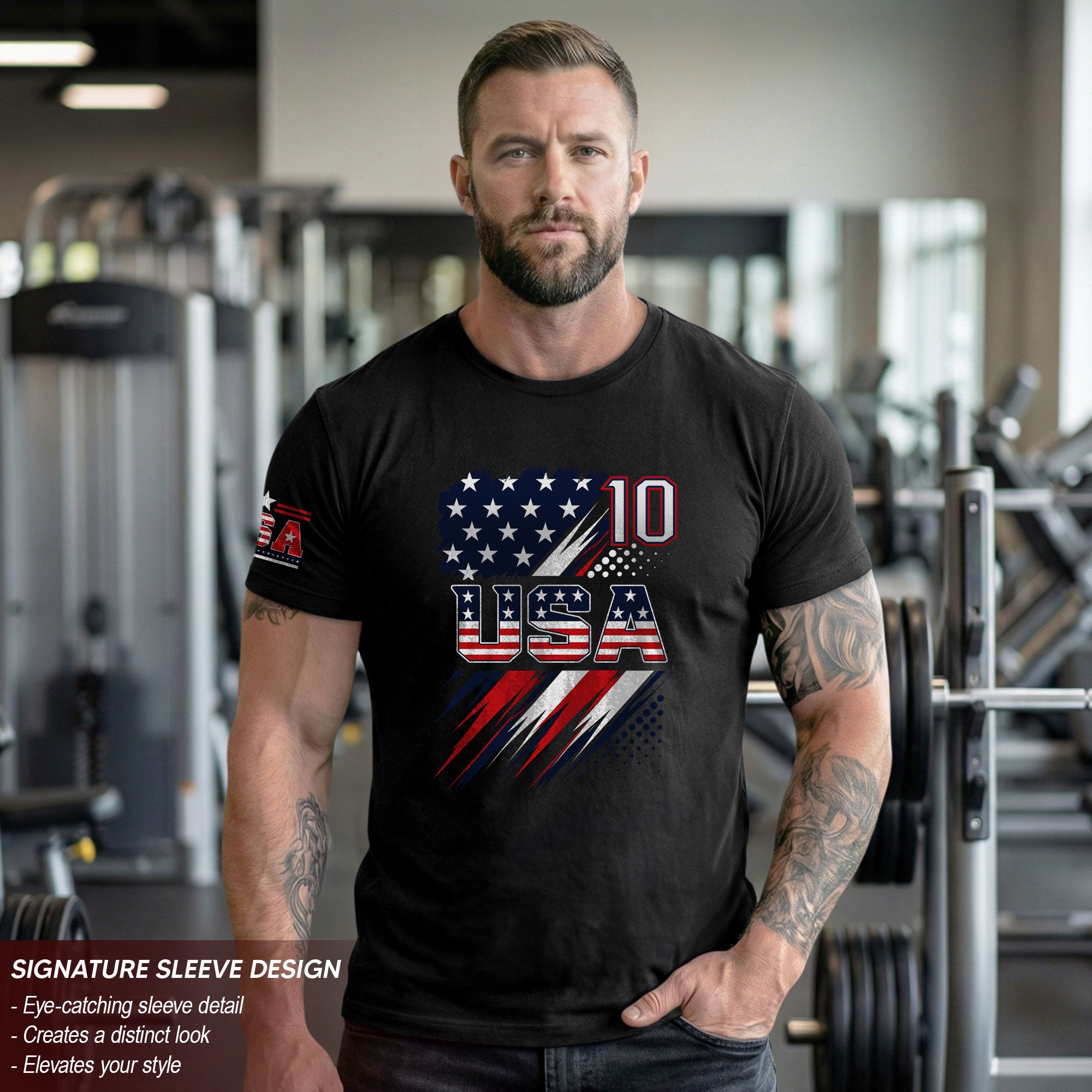 USA Number 10 Sport Tee Patriotic Stars And Stripes Graphic Mens Casual Fashion Shirt