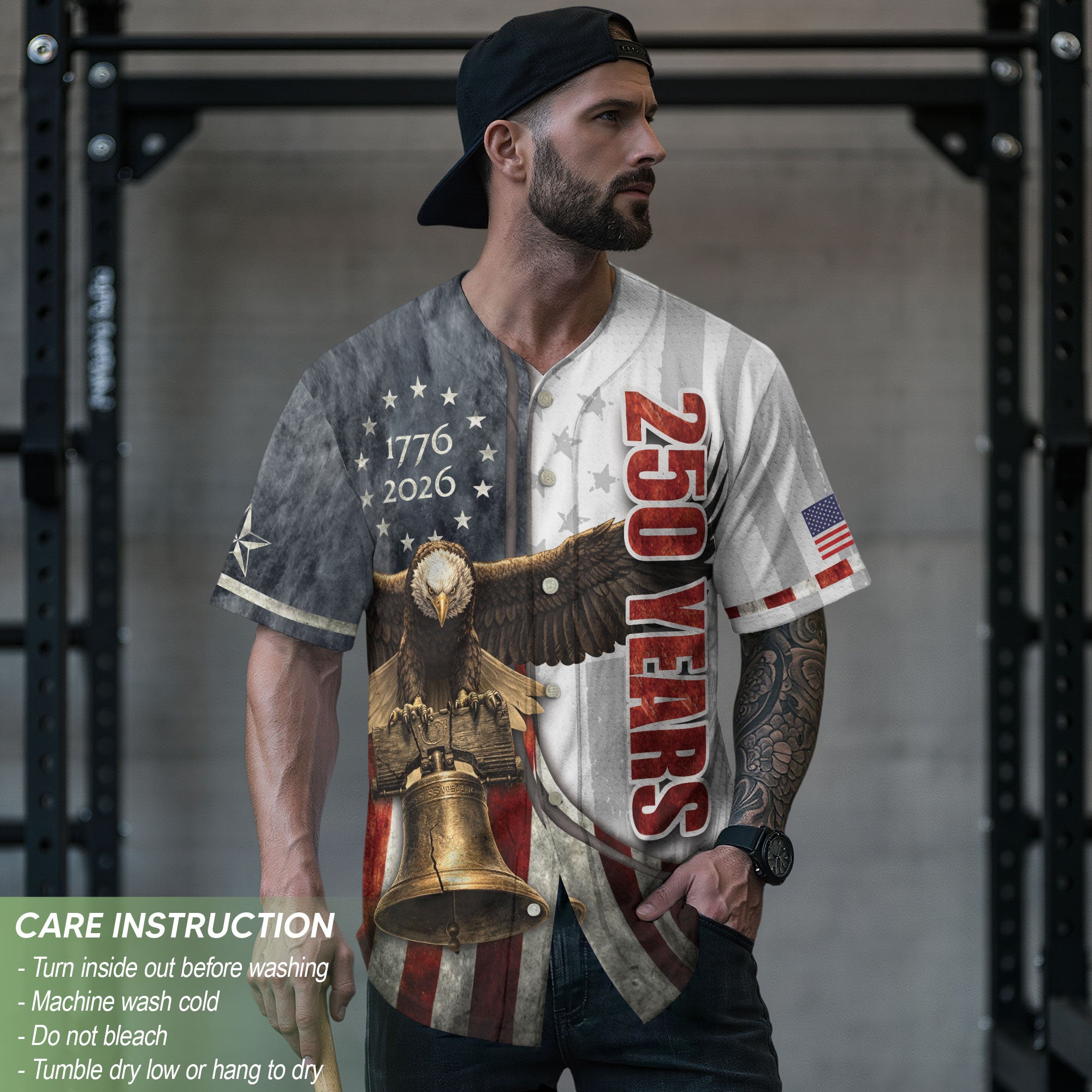 America Baseball Jersey 250 Years 1776-2026 Liberty Bell Eagle Patriotic Men Shirt - Rust Field Wear