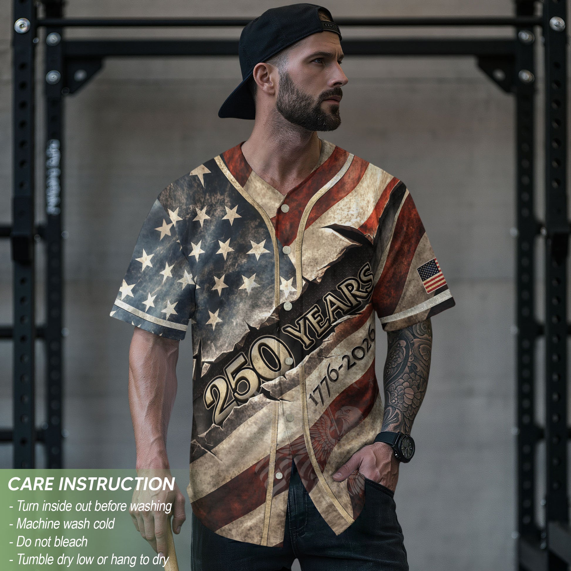 America Baseball Jersey 250 Years 1776-2026 Ripped Flag Patriotic Statue Of Liberty - Rust Field Wear