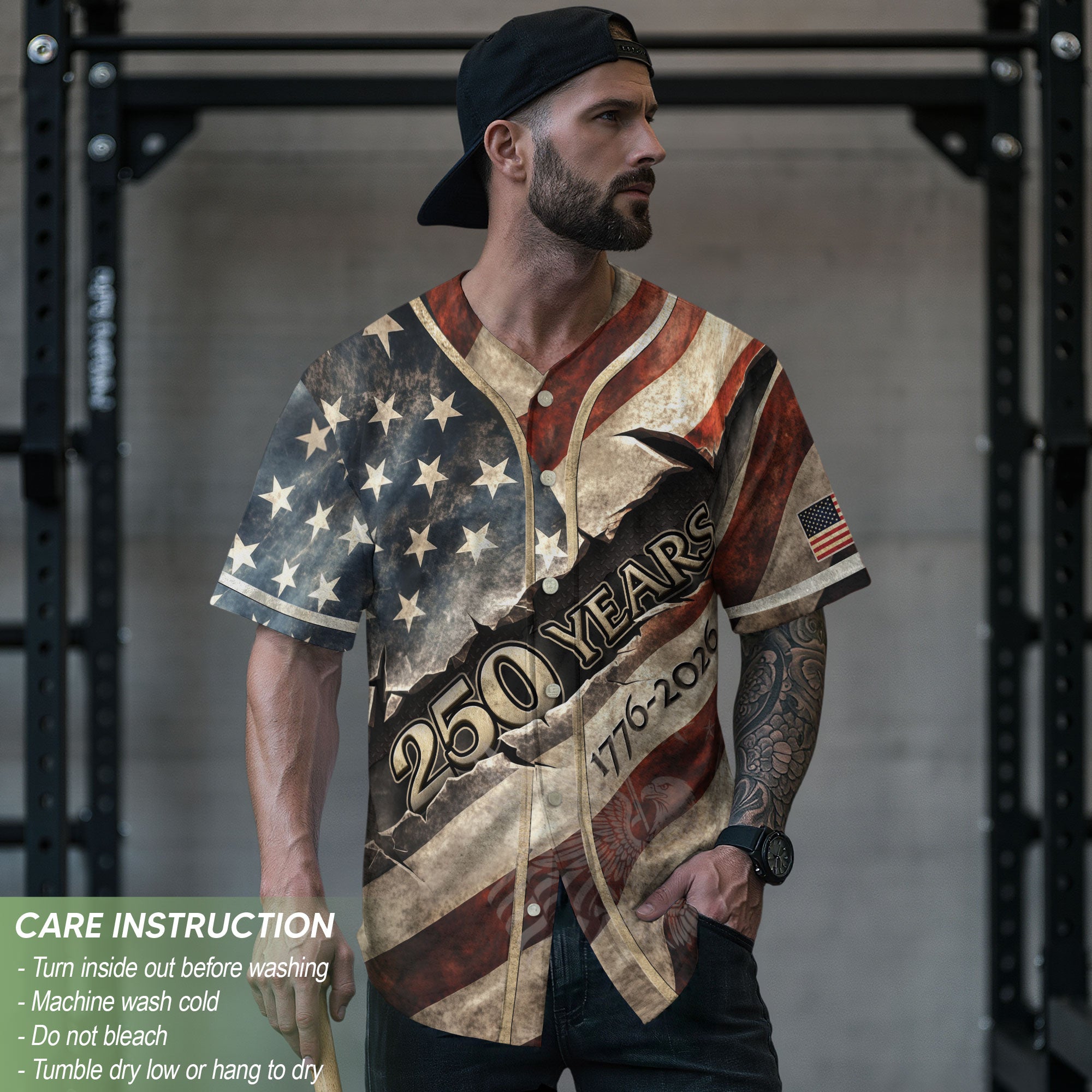 America Baseball Jersey 250 Years 1776-2026 Ripped Flag Patriotic Statue Of Liberty - Rust Field Wear