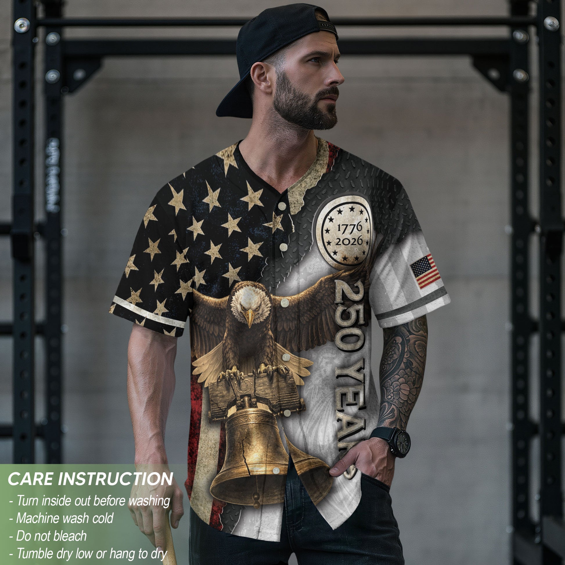 America Baseball Jersey 250 Years 1776-2026 Eagle Liberty Bell Patriotic Button Shirt - Rust Field Wear