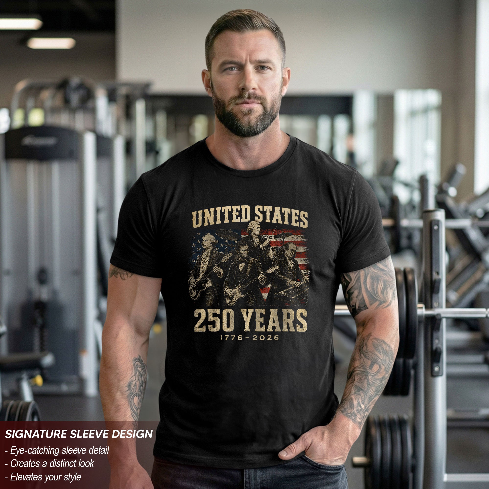Founding Fathers Presidents Rock Band T-Shirt 250 Years Vintage 1776-2026 Patriotic - Rust Field Wear