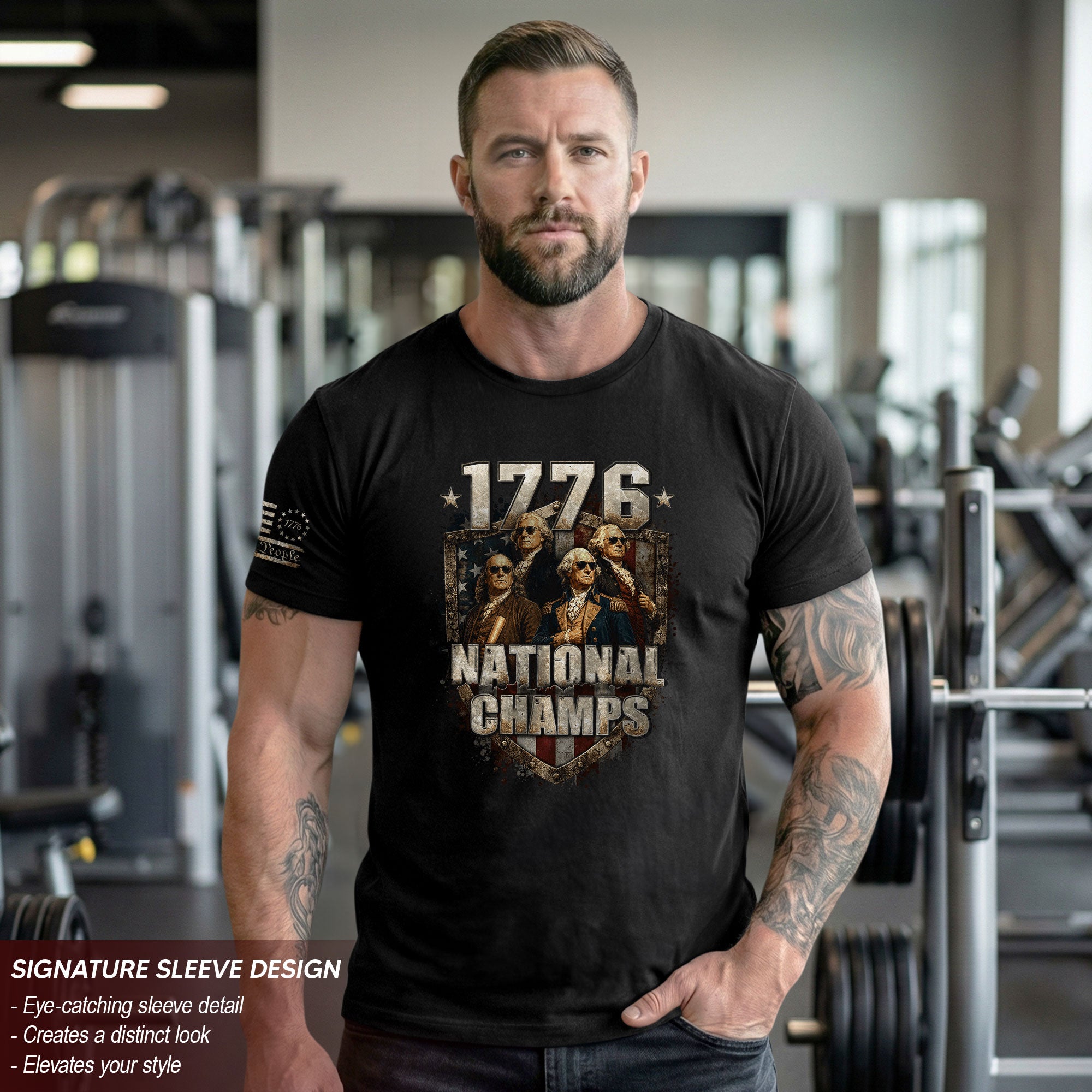 1776 National Champs Shirt Retro Patriotic Shield American Pride Independence Day Graphic Tee