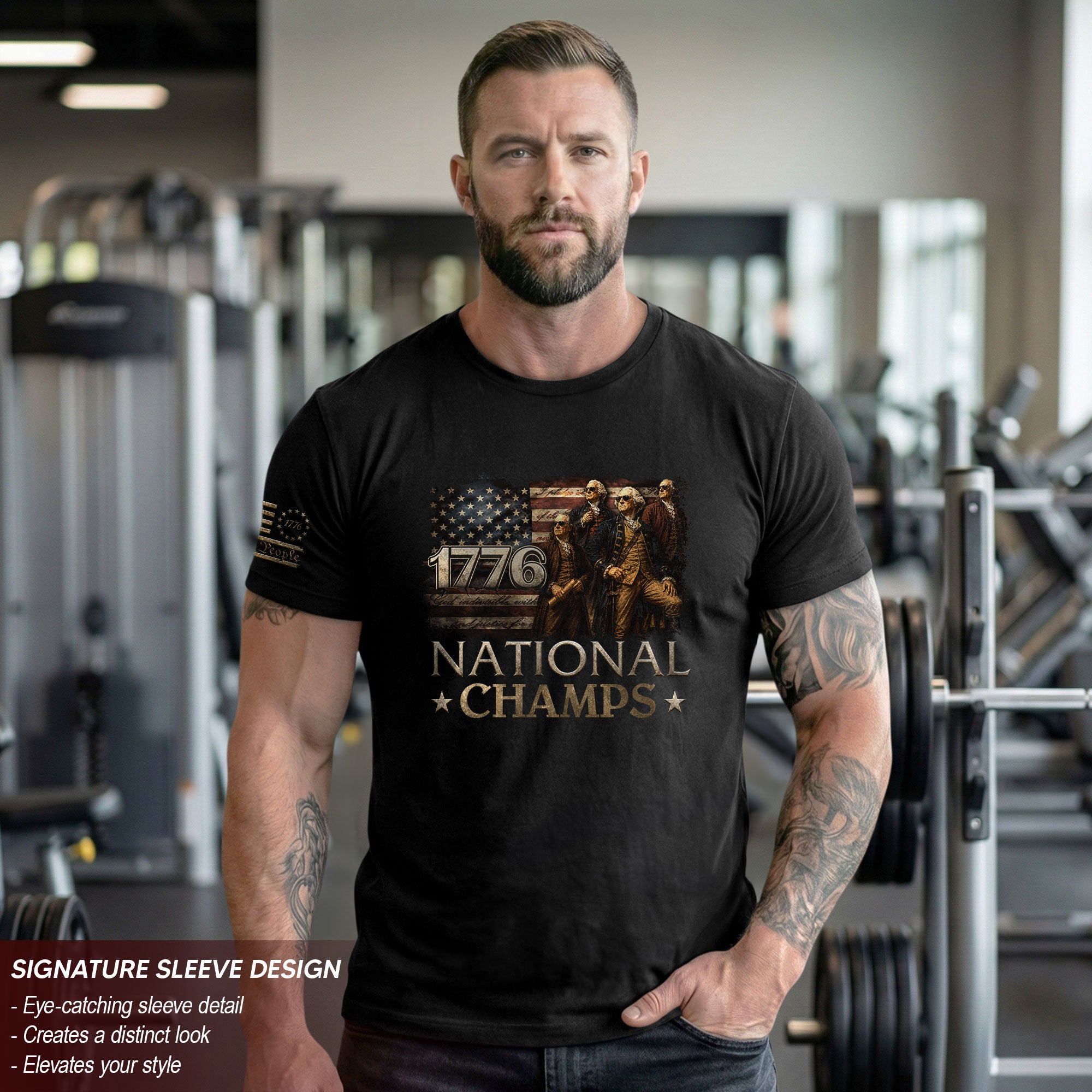1776 National Champs T-Shirt Patriotic US Founding Fathers 4th of July Vintage Graphic Tee