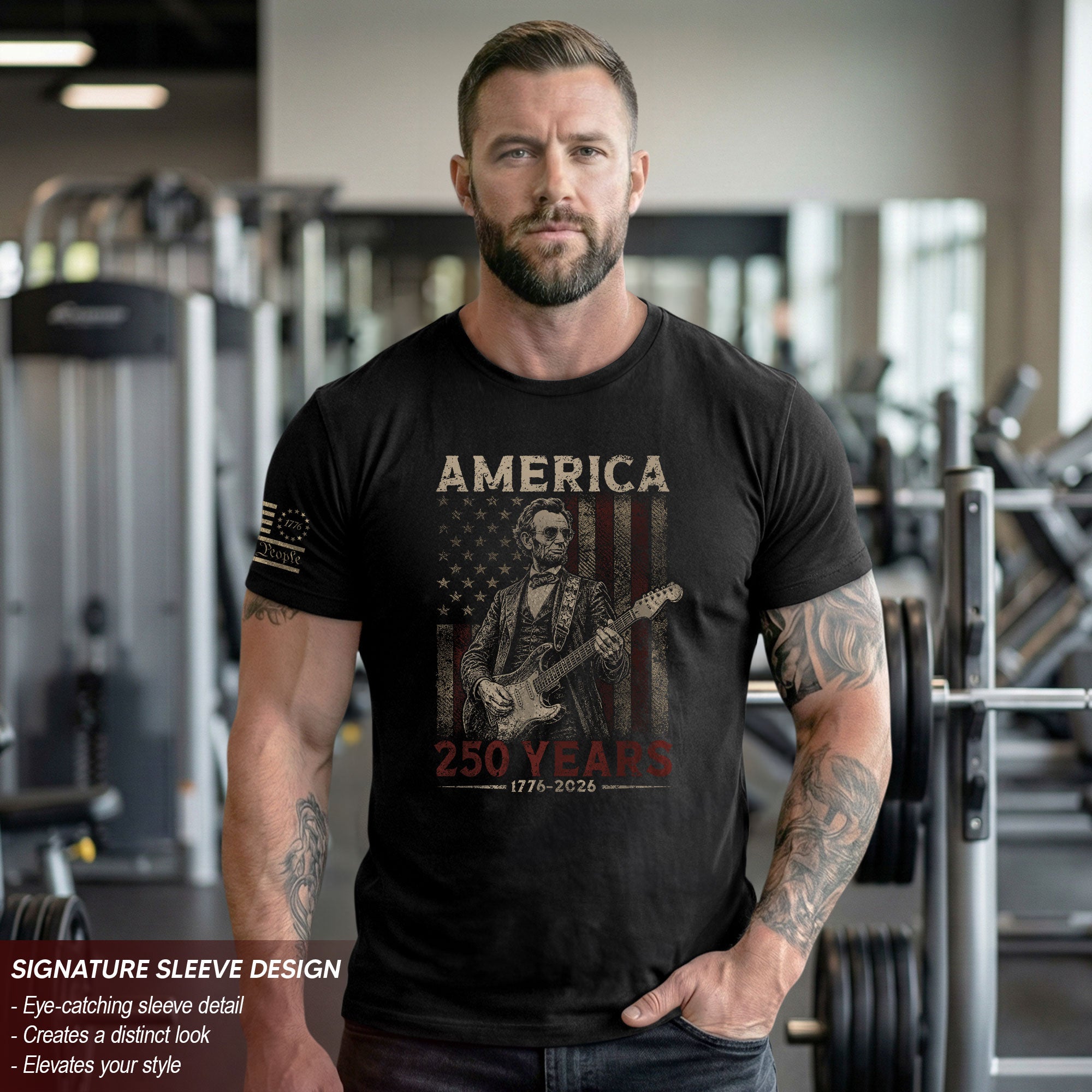 Lincoln Rock Guitar Shirt 1776 2026 Vintage US Flag Patriotic We The People Graphic Tee