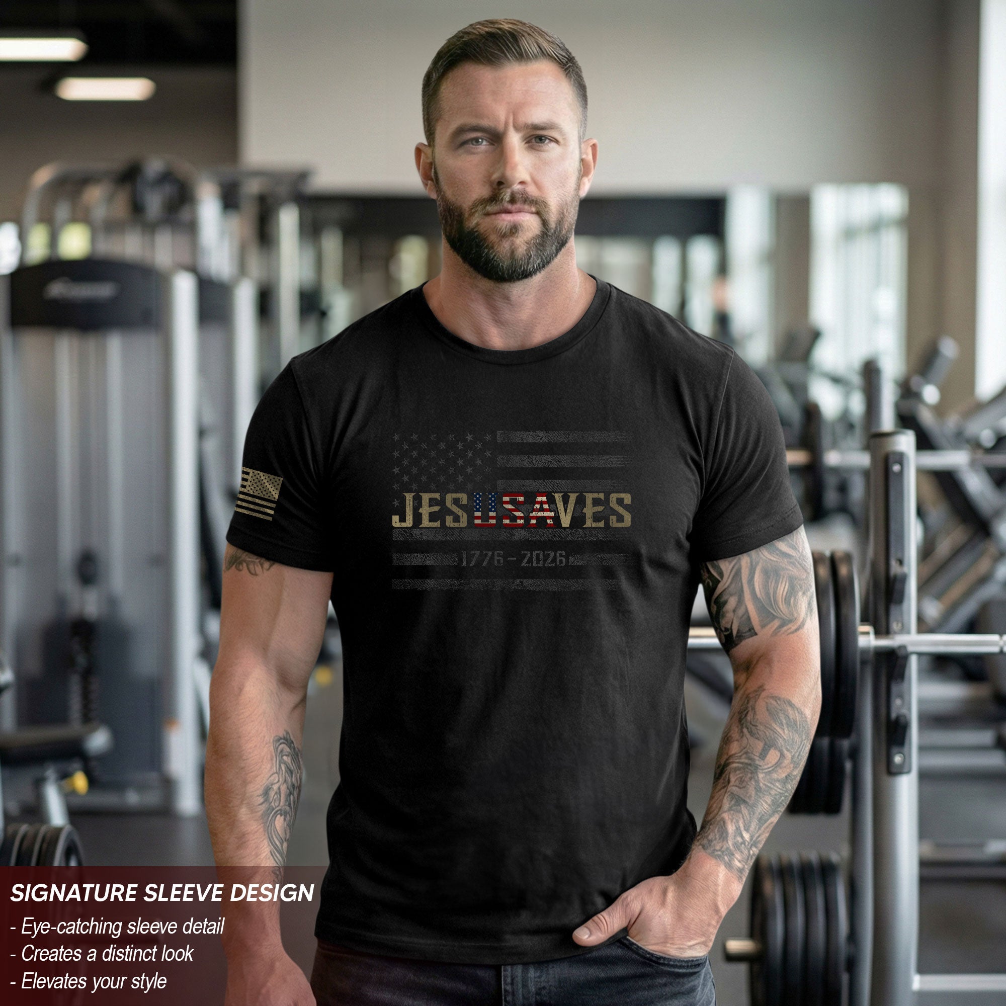 JESUSAVES T-Shirt USA Flag Patriotic 1776 2026 American Pride Men Cotton Tee Shirt