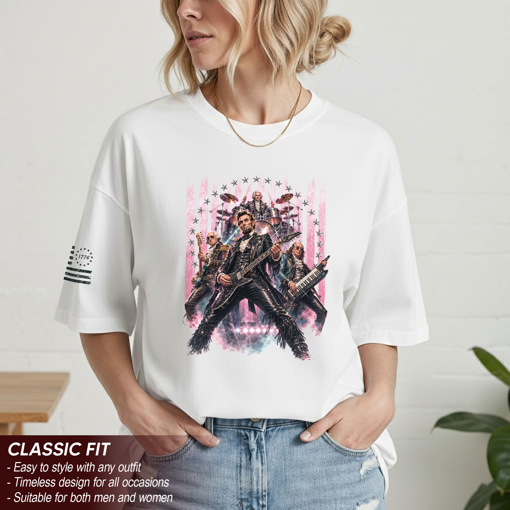 Vintage Patriotic Rock Band T-Shirt - Abraham Lincoln Guitar Graphic Apparel Tee