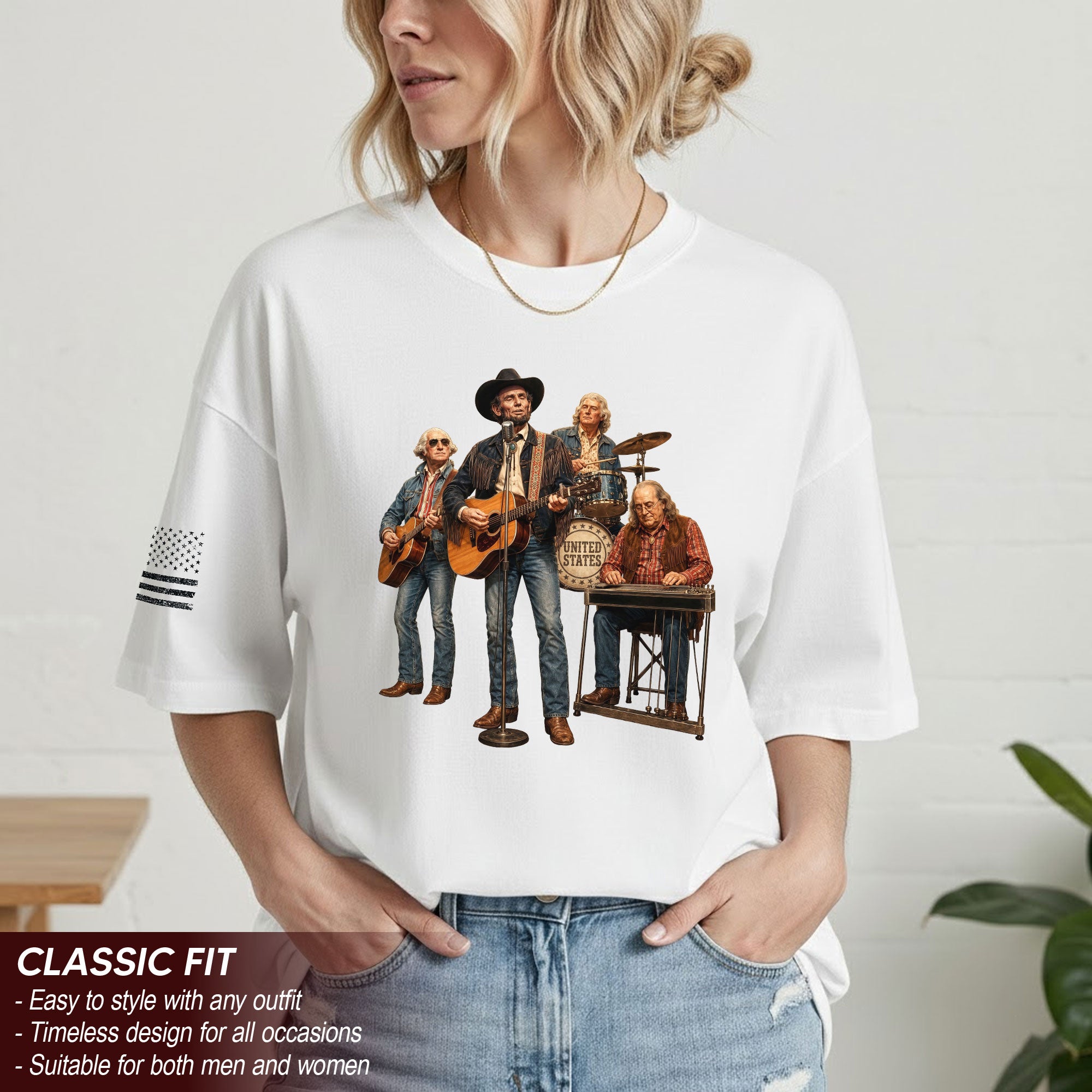 Vintage Patriotic Country Music Apparel - Founding Fathers Band Graphic Design