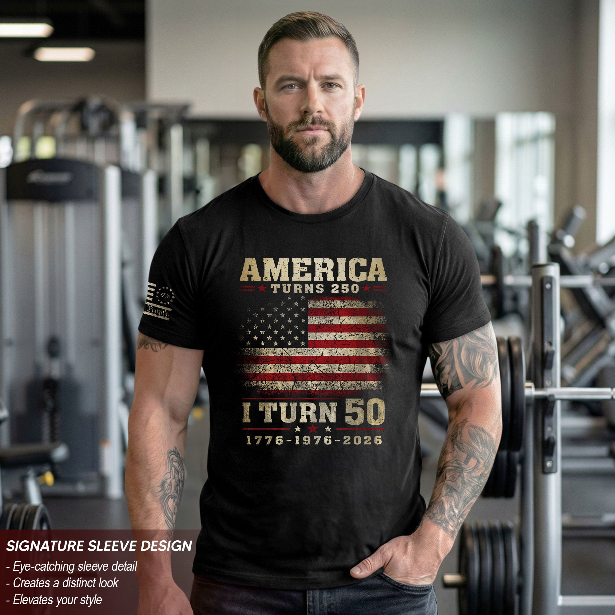 Patriotic 1776 2026 Birthday Tee Celebrating America Turns 250 And I Turn 50 Graphic Shirt