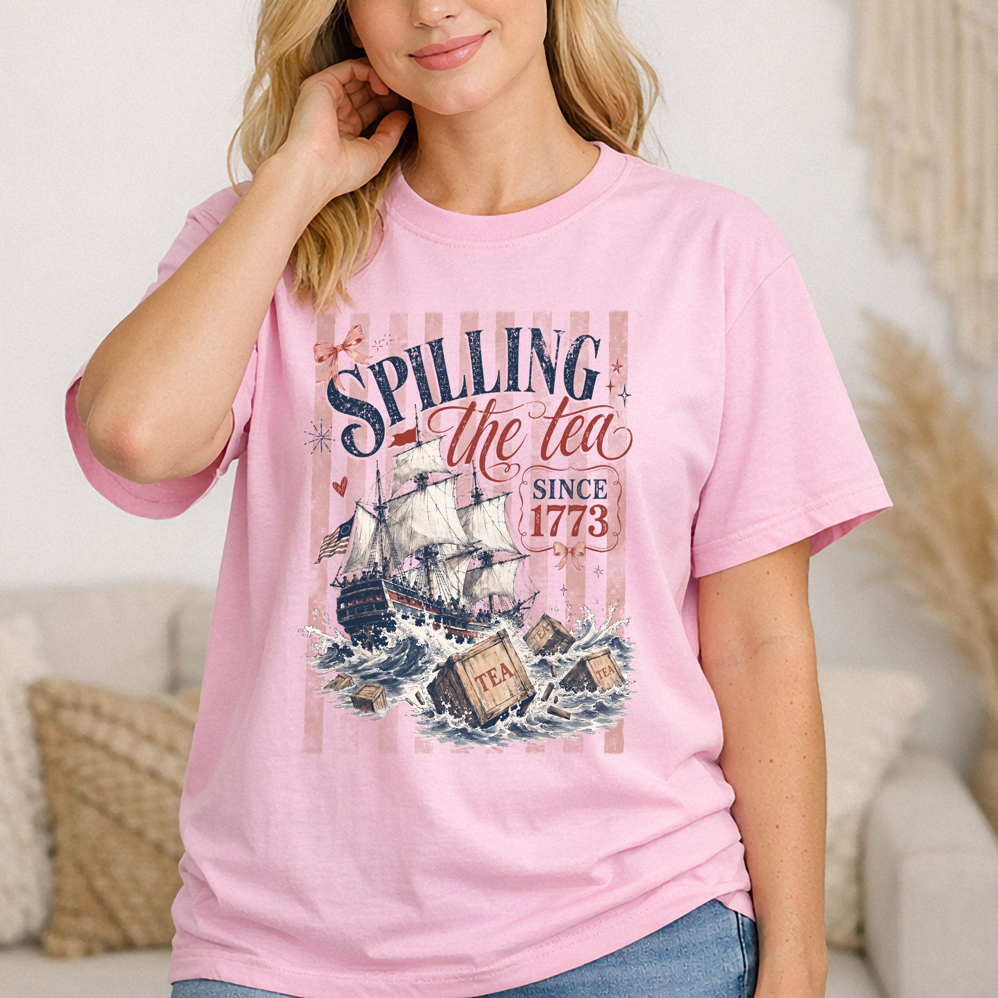Spilling The Tea Since 1773 Shirt American History Graphic Tee Classic Separated Stripes