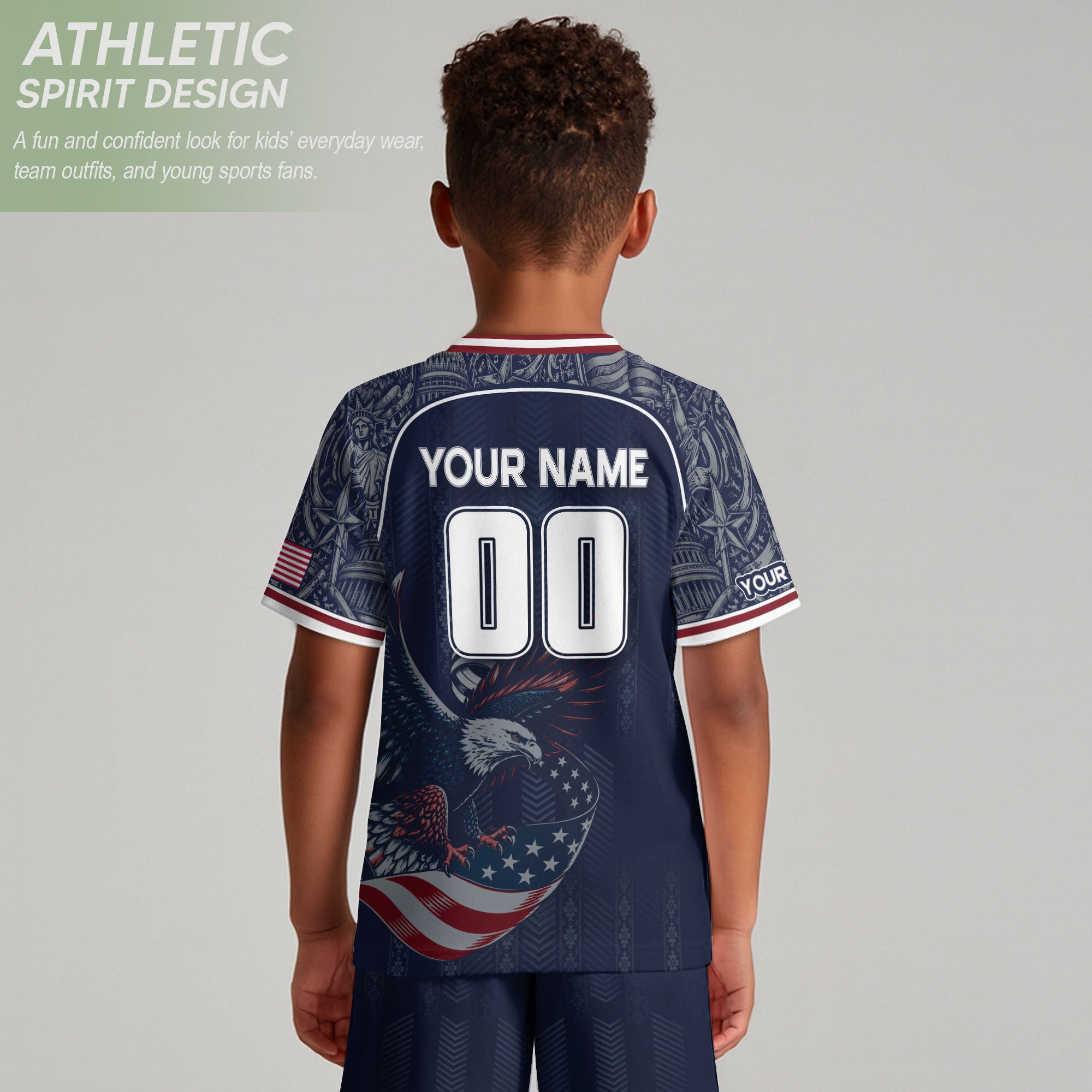 Custom Name Kids Soccer Jersey Personalized USA Youth Eagle Athletic Sport T Shirt