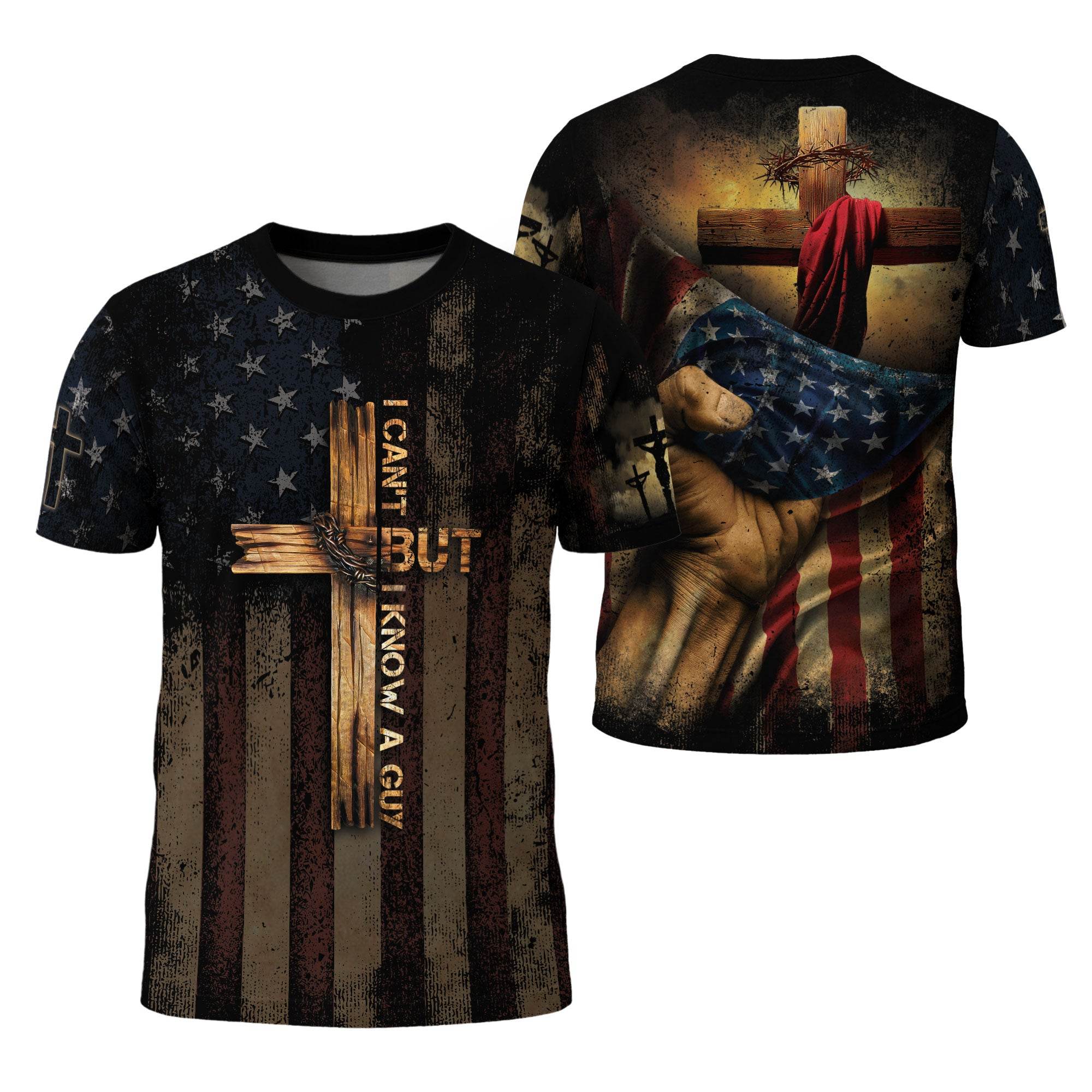 I Can’t But I Know A Guy – Cross & Flag Faith Warrior T-shirt - Rust Field Wear