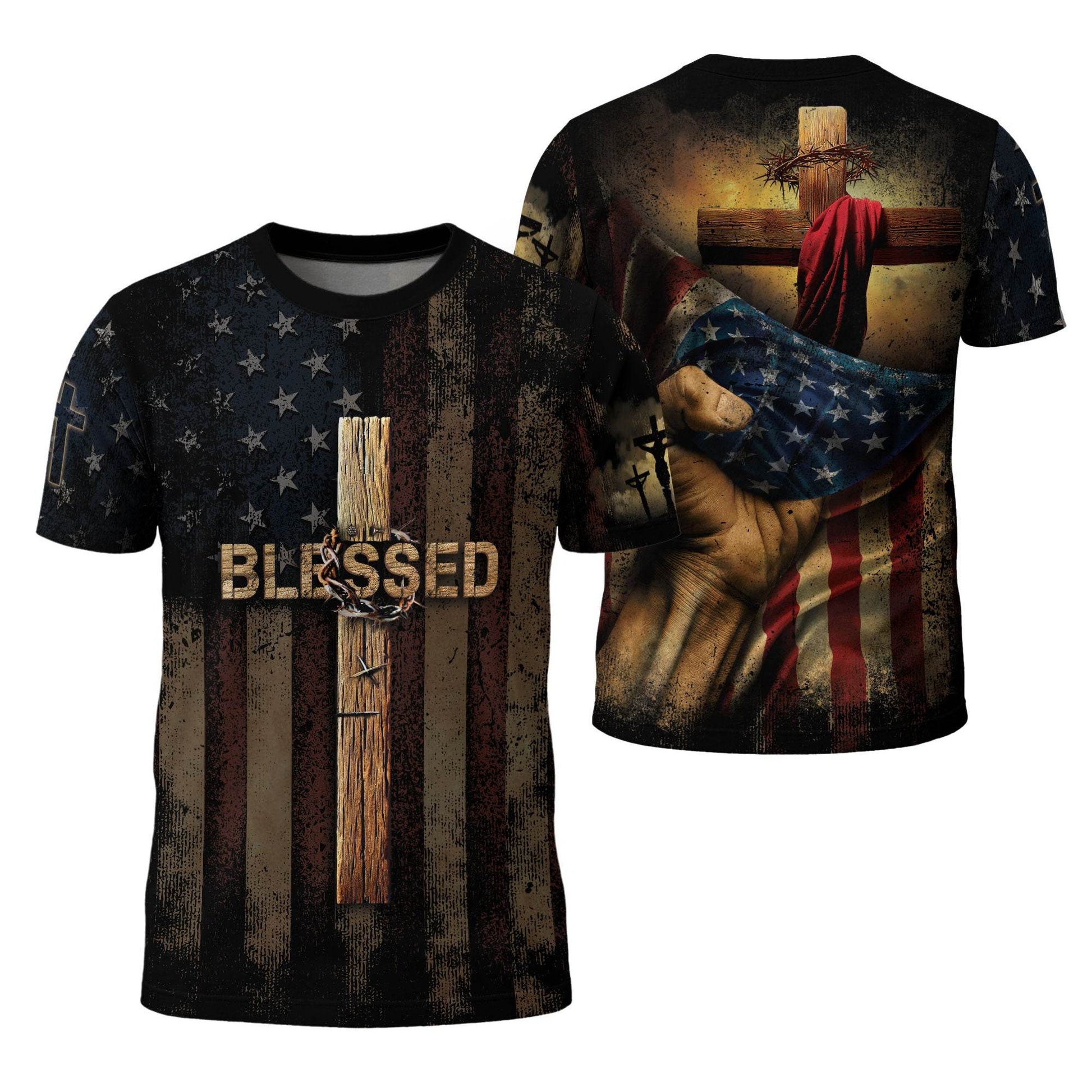 BLESSED | Cross & Crown of Thorns Patriotic Tee - Rust Field Wear