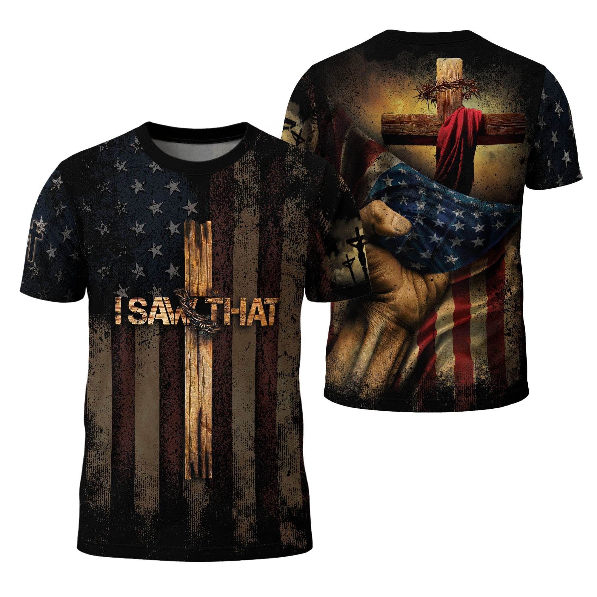 I SAW THAT | Cross & Crown of Thorns Patriotic Tee - Rust Field Wear