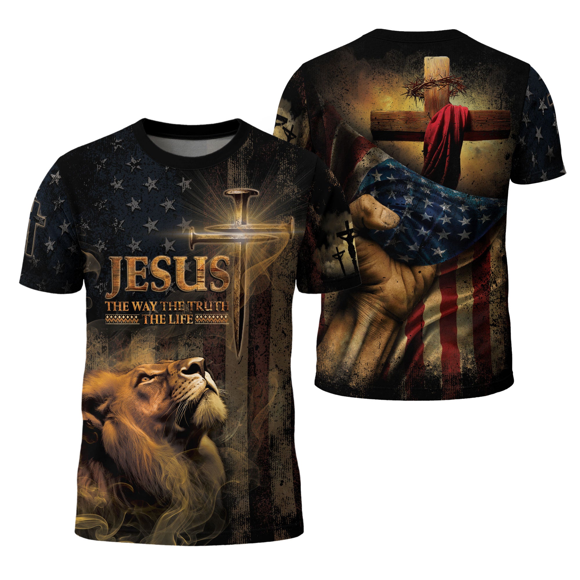 Jesus: Truth & Freedom | Lion, Flag & Cross Patriotic Christian Wear