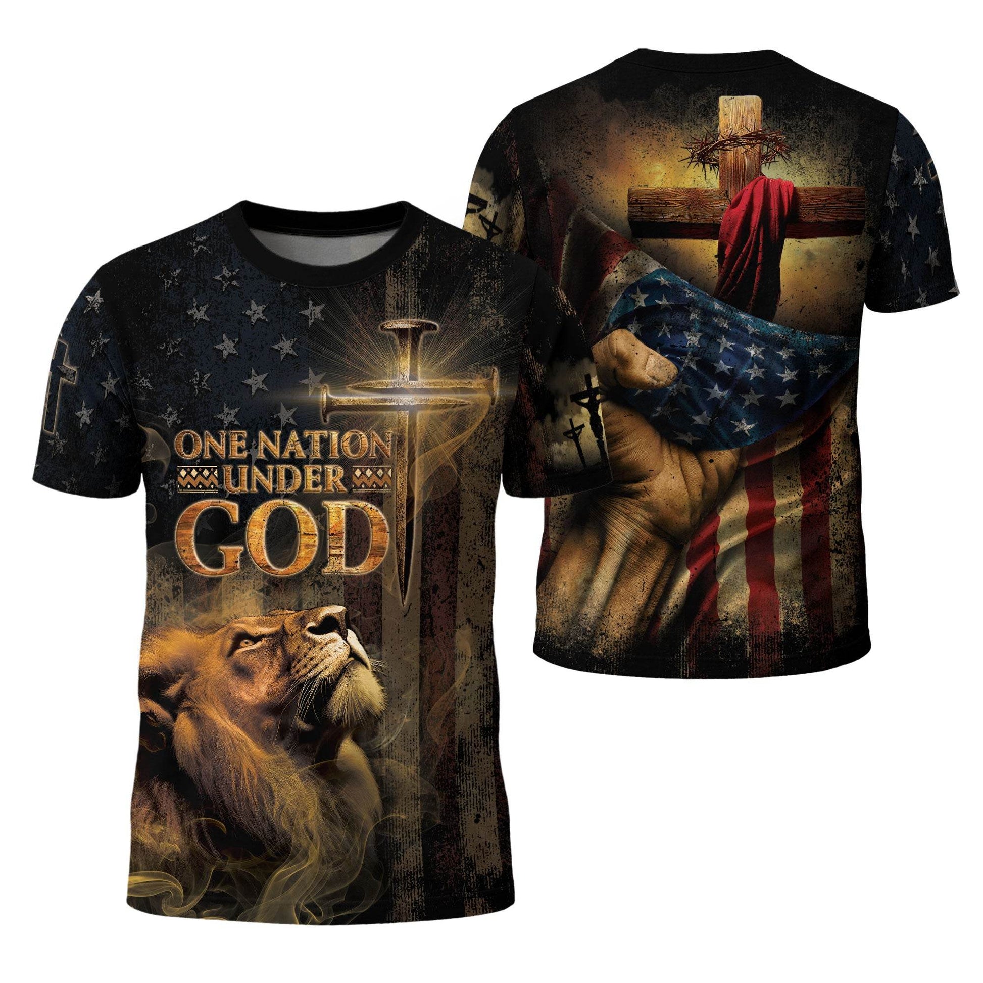 One Nation Under God | Patriotic Christian Tee with Lion & Cross - Rust Field Wear