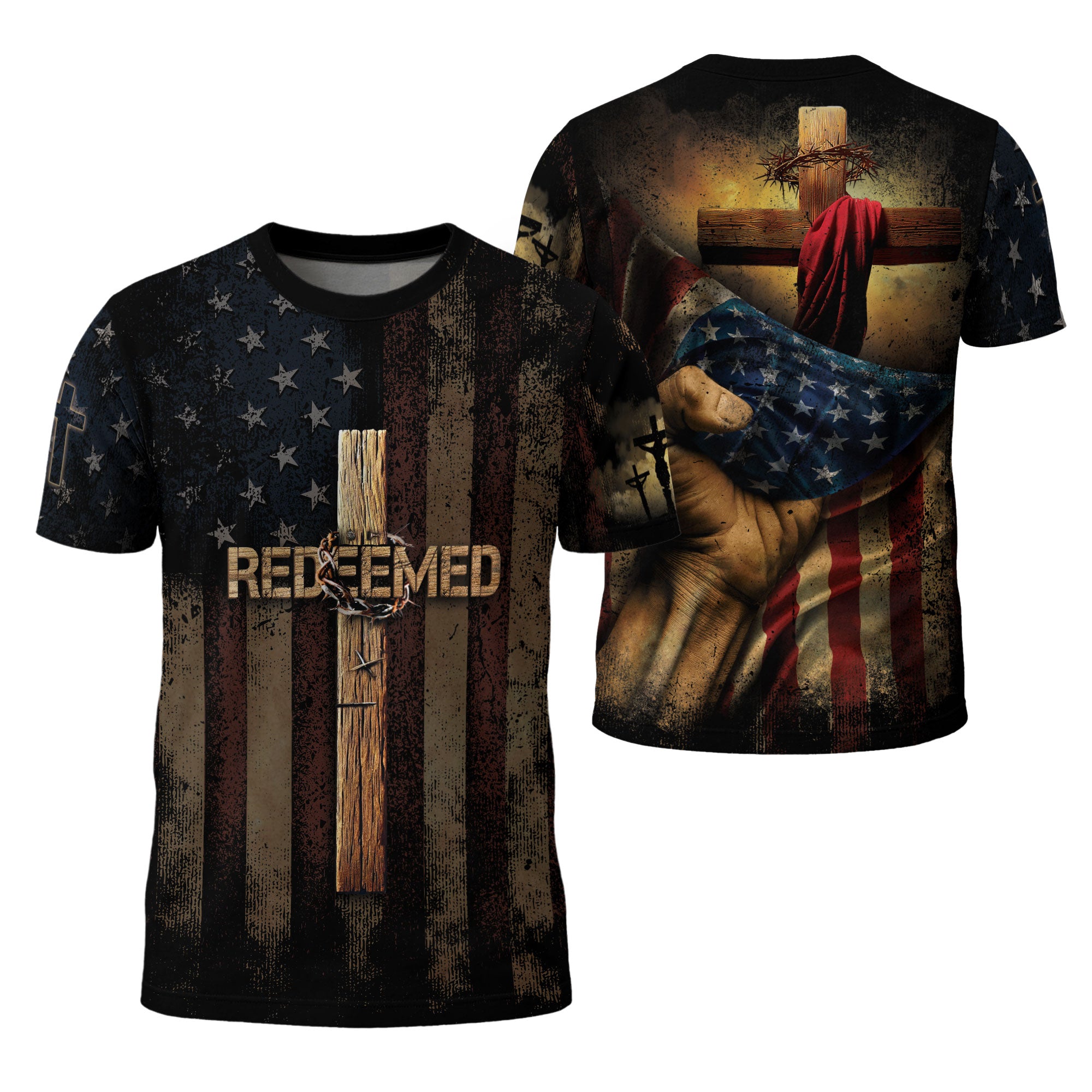 Redeemed | Cross of Freedom & Crown of Thorns Christian Tee