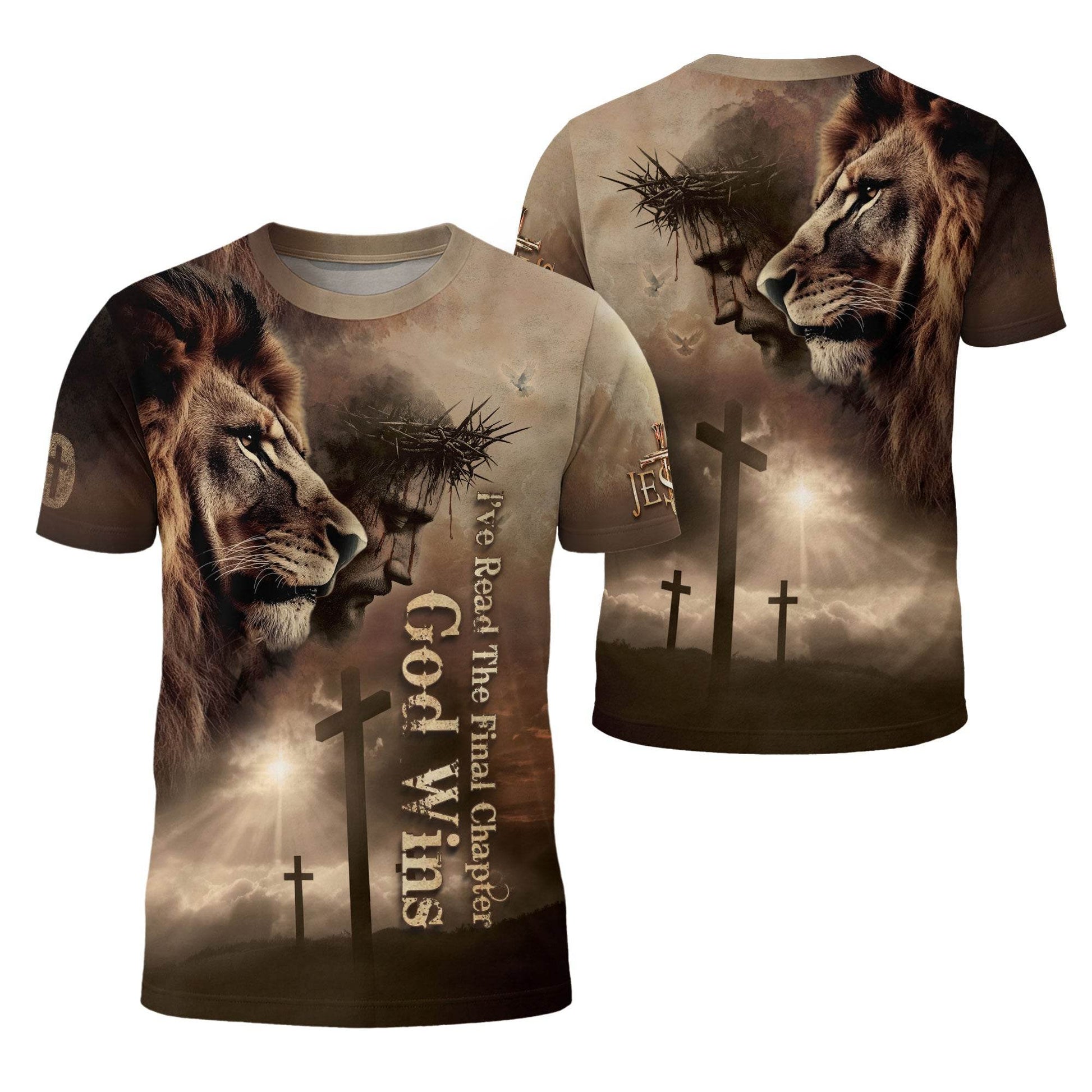 The Lion Watches, God Wins | Victory in Christ Design T-Shirt - Rust Field Wear