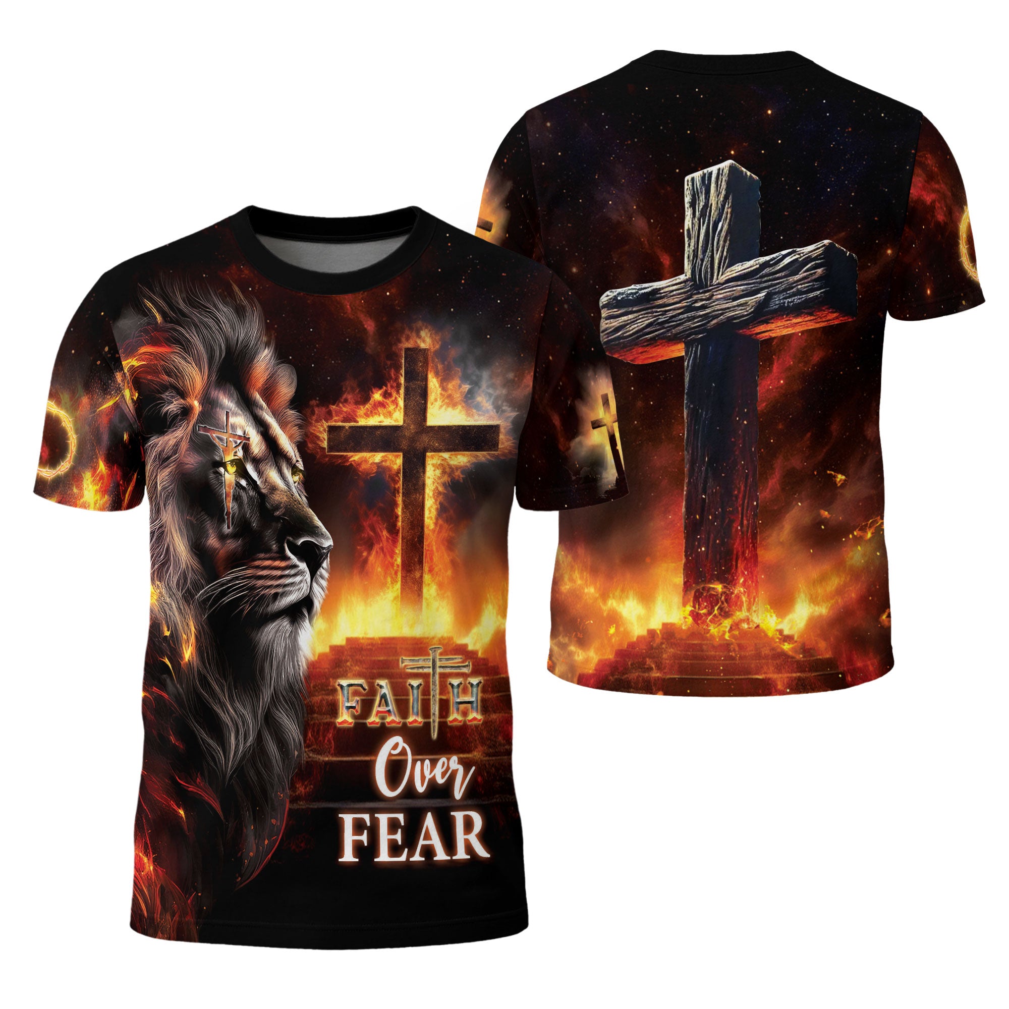 Fiery Cross & Lion Faith Over Fear T-Shirt