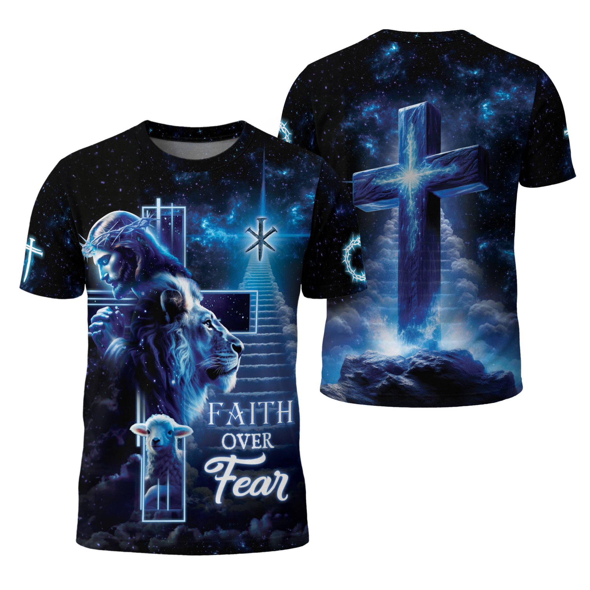 Faith Over Fear – Heaven’s Lion, Lamb & Cross Vision T-Shirt