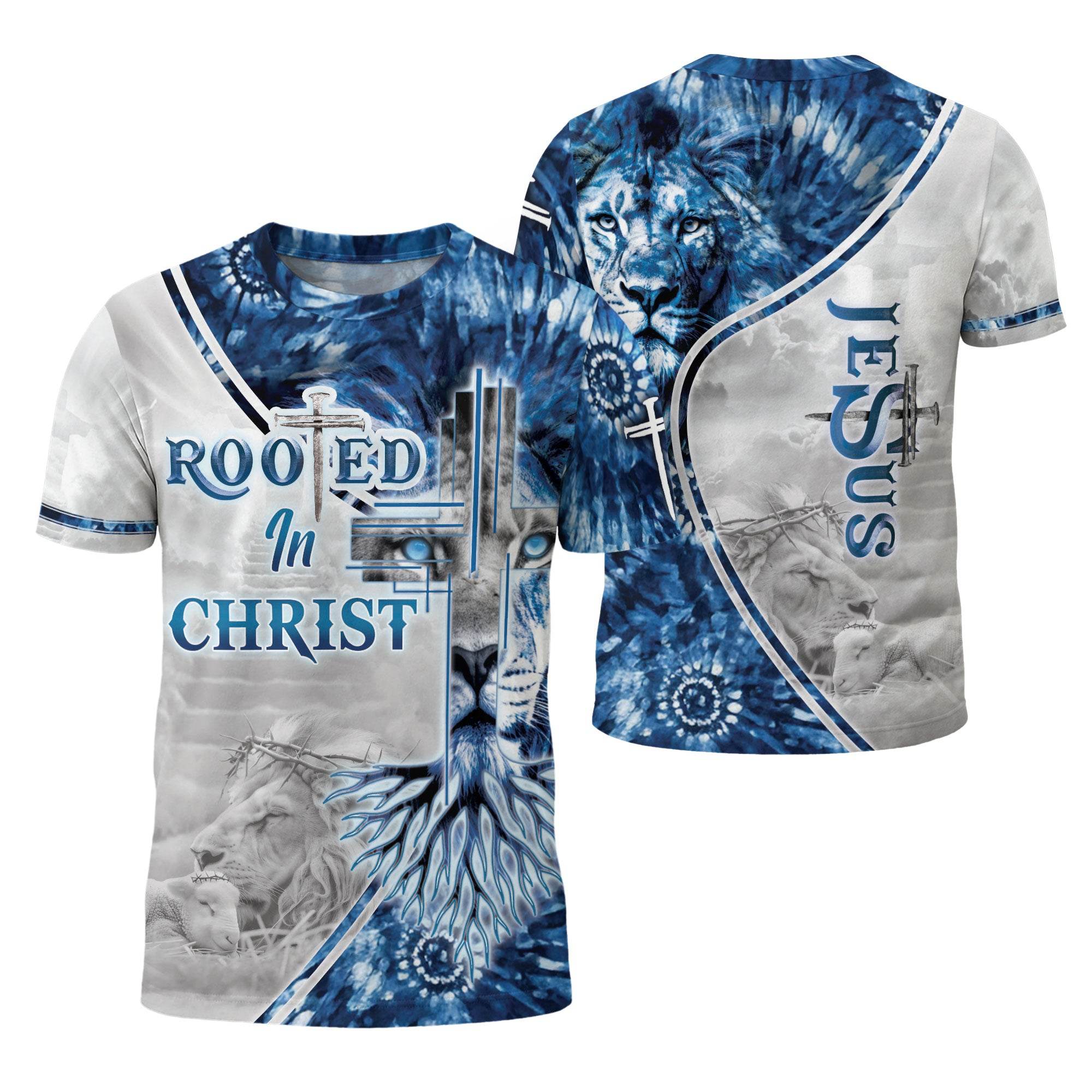 Blue Eyed Lion "Rooted In Christ" Colossians 2:7 Religious T-Shirt
