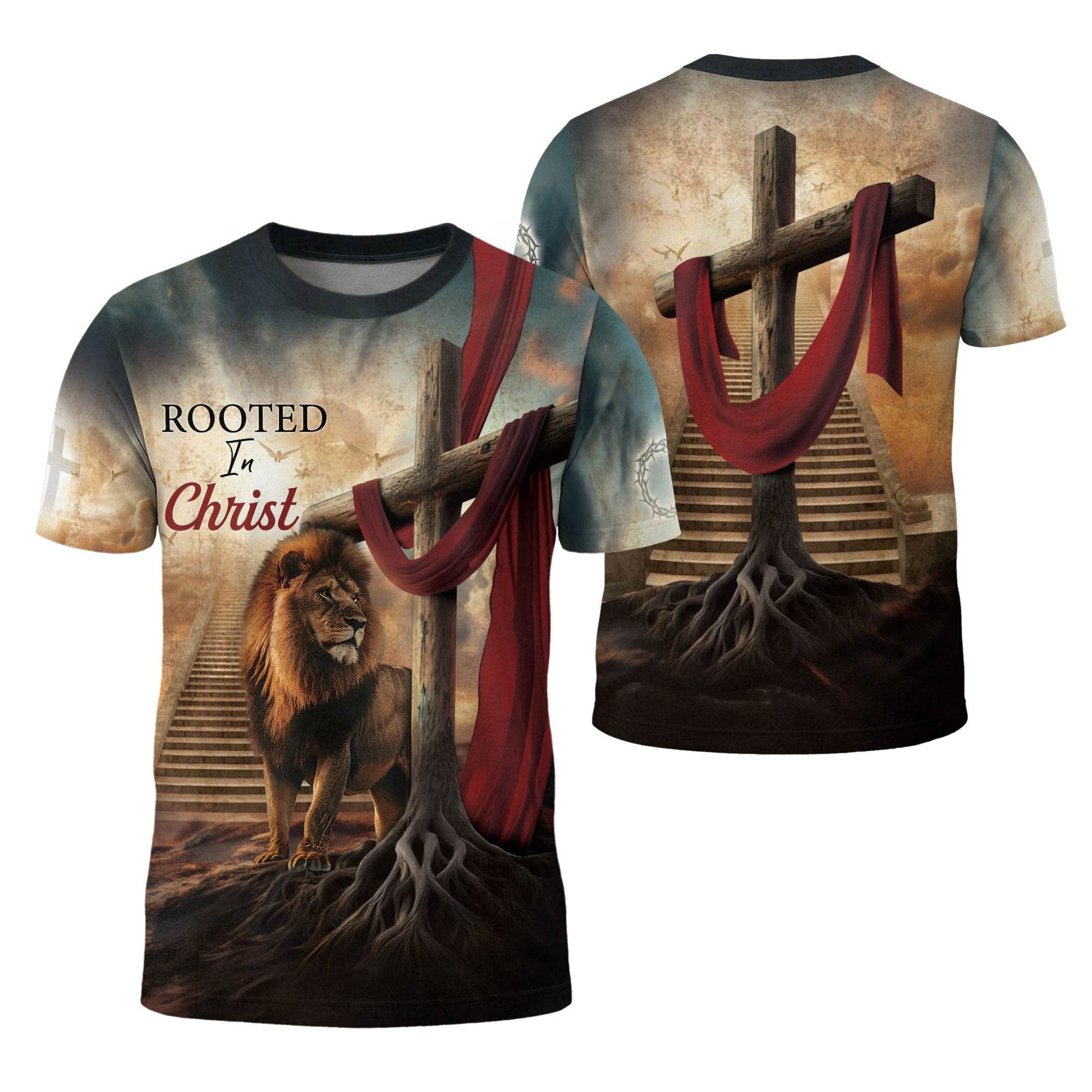 Rooted In Christ The Rooted Cross And Lion T-Shirt - Rust Field Wear