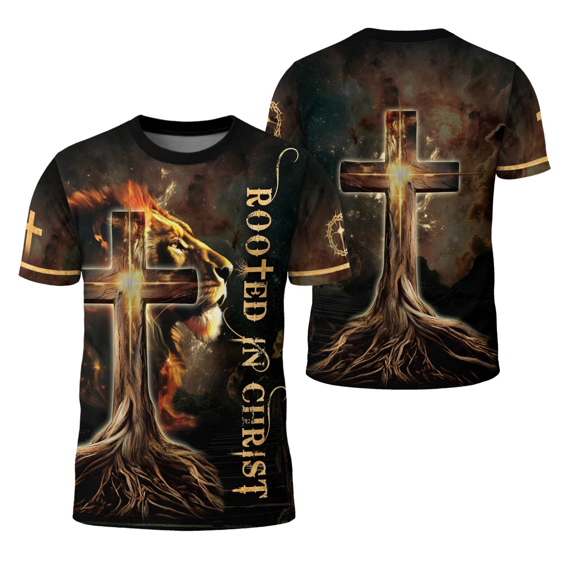 Rooted In The Light Of Christ Lion And Glowing Cross T-Shirt - Rust Field Wear