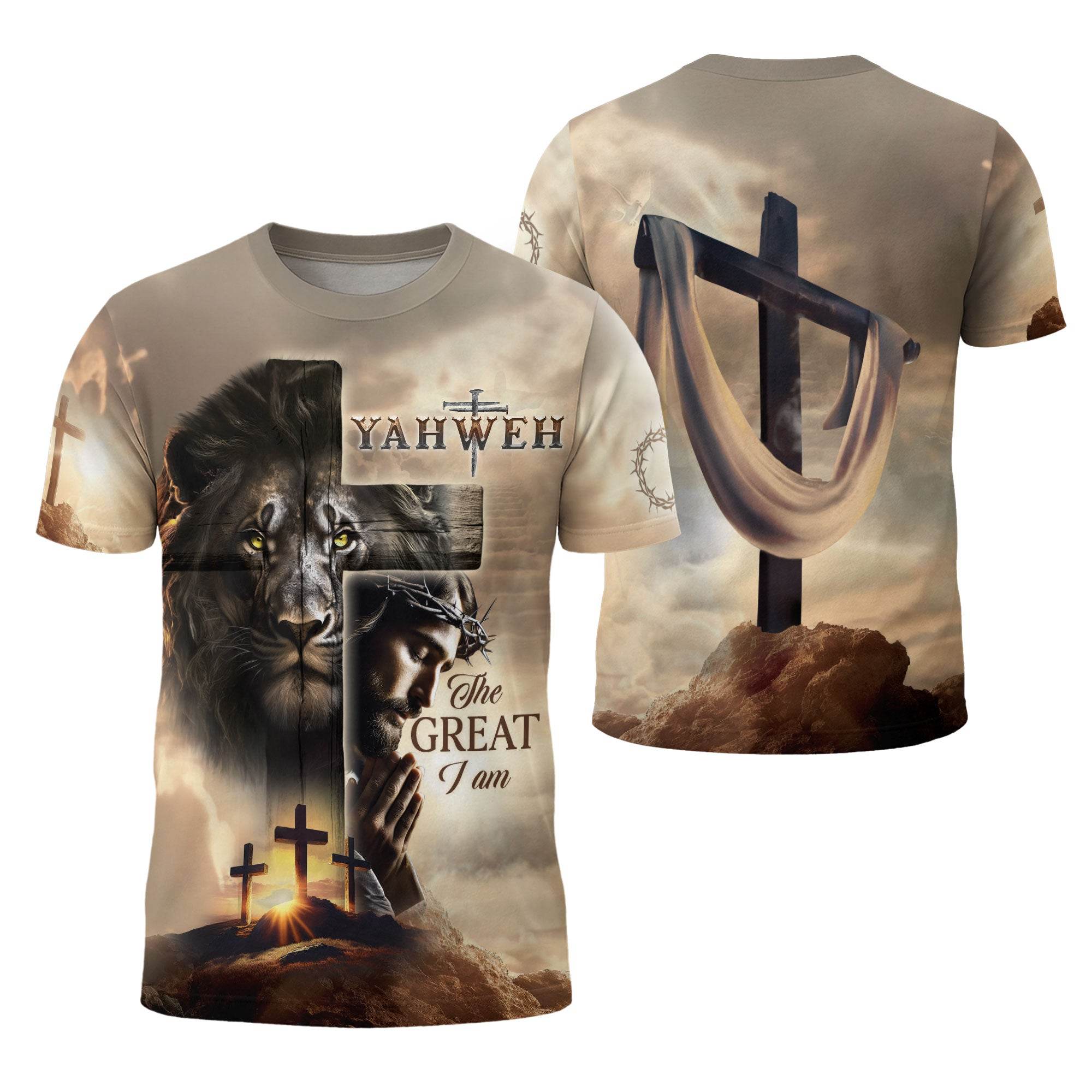 Lion of Judah & Cross “Yahweh The Great I Am” T-Shirt - Rust Field Wear