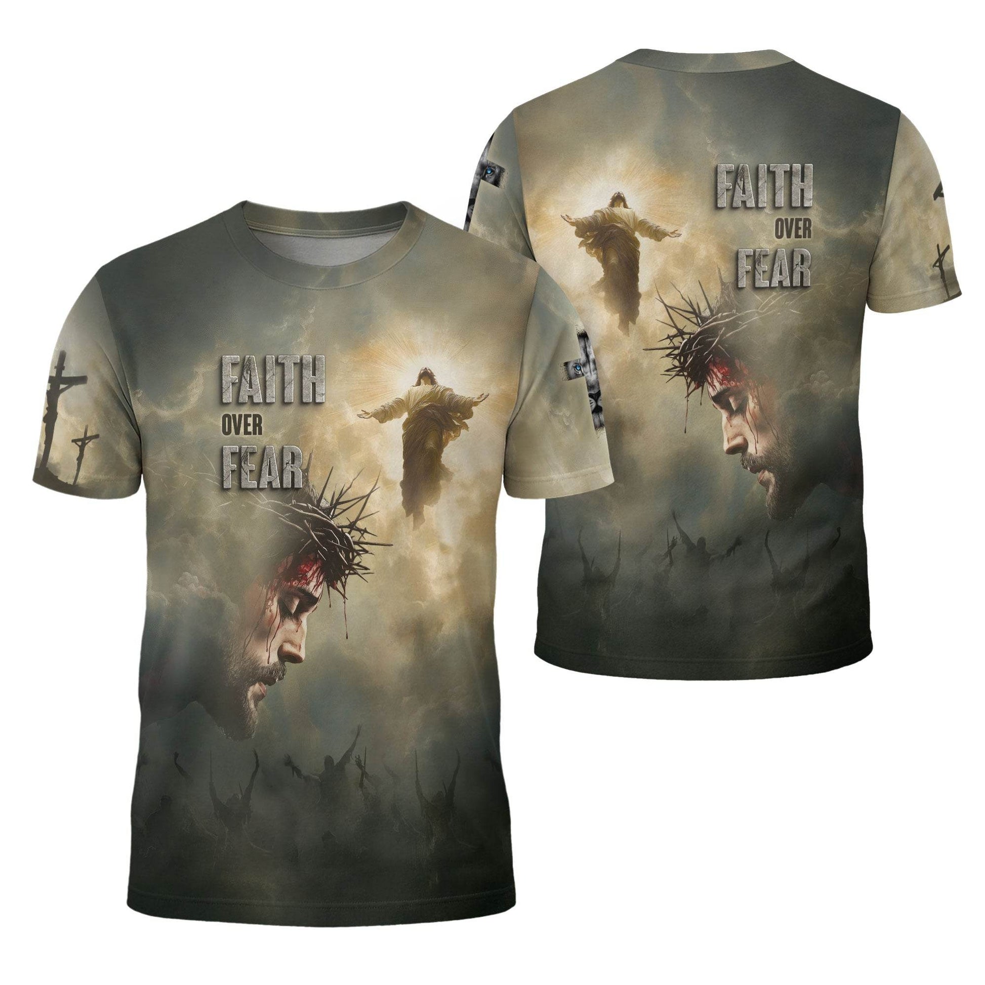 Faith Over Fear Jesus Crown of Thorns T-Shirt - Rust Field Wear