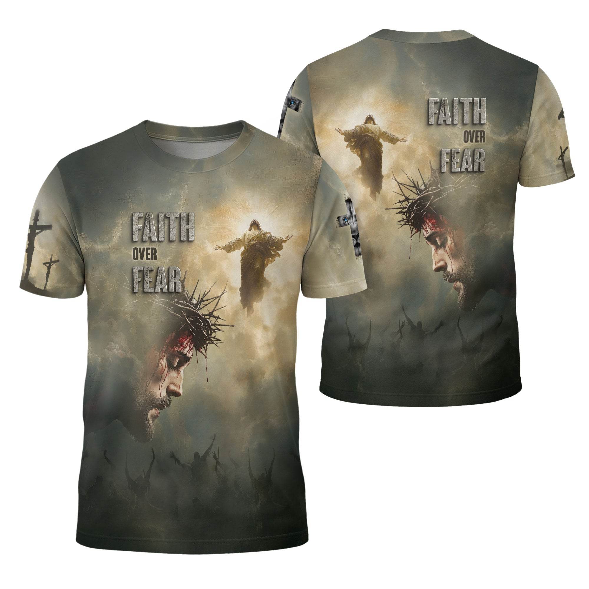 Faith Over Fear Jesus Crown of Thorns T-Shirt - Rust Field Wear