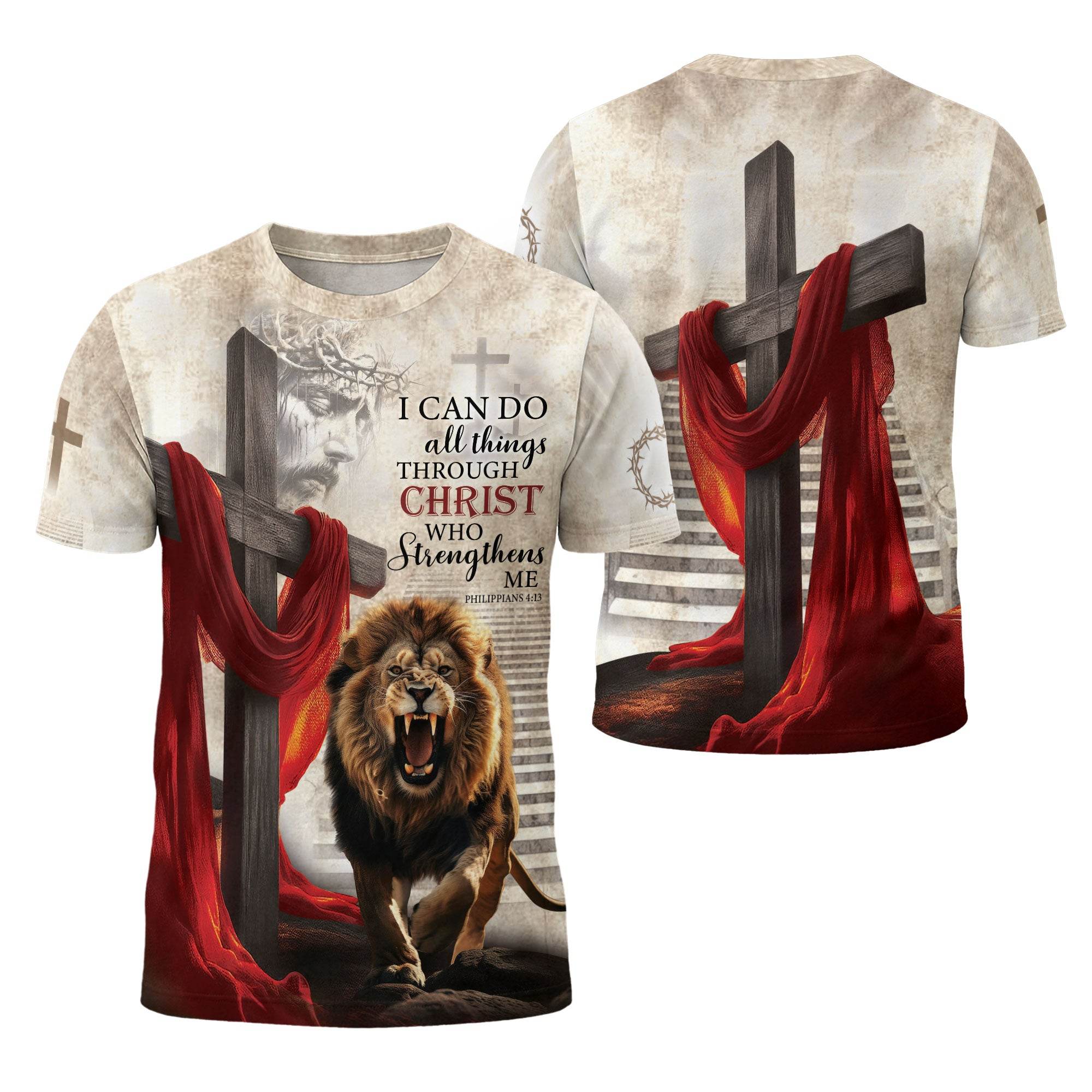 I can do all things through Christ with Roaring Lion and Cross T-Shirt - Rust Field Wear