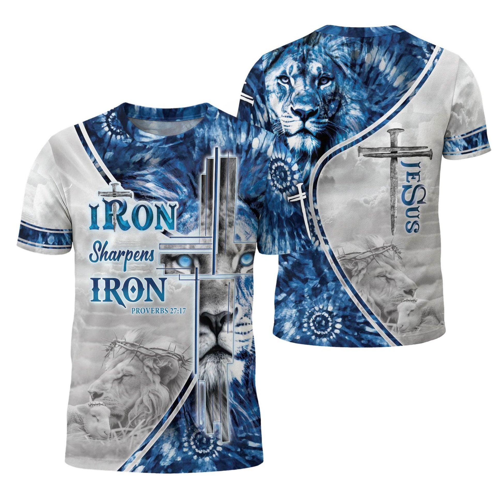 Iron Sharpens Iron Blue Lion Cross Christian T-Shirt - Rust Field Wear