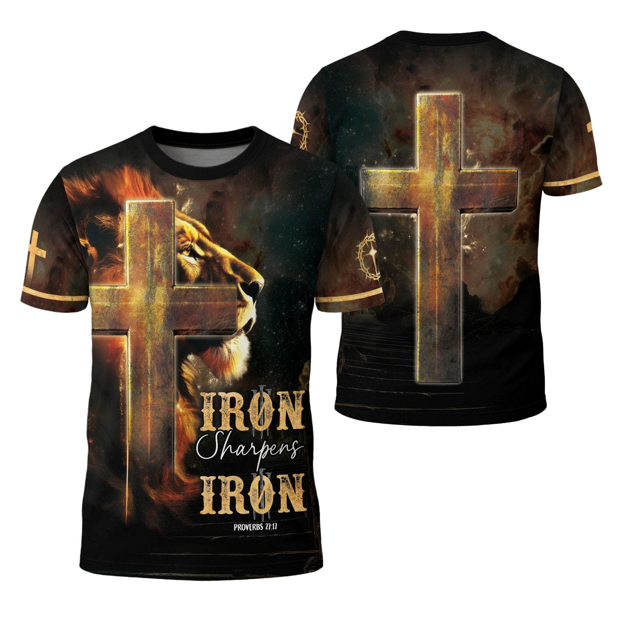Iron Sharpens Iron Lion Cross Christian T-Shirt - Rust Field Wear
