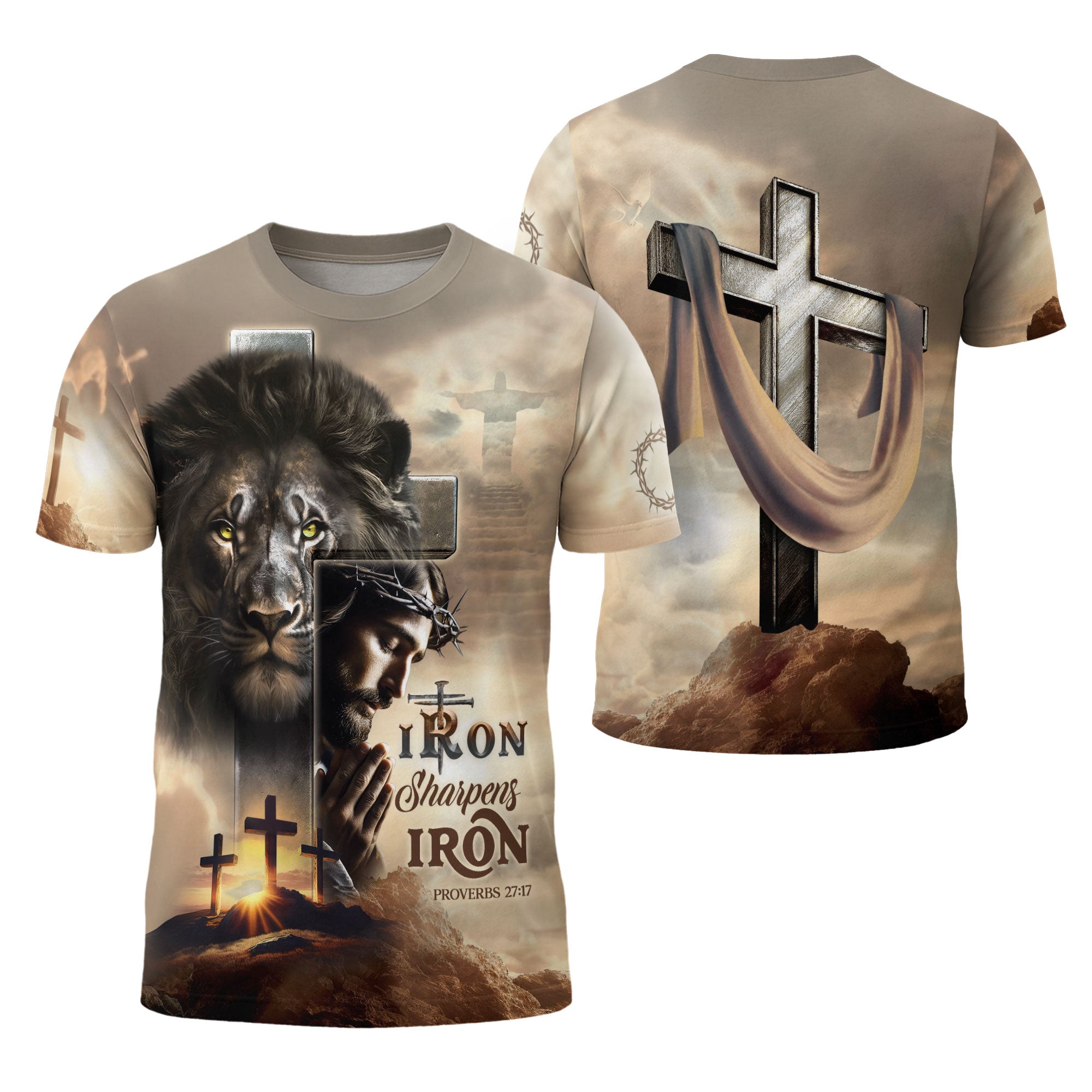 Iron Sharpens Iron Proverbs 27:17 Lion And Jesus T-Shirt