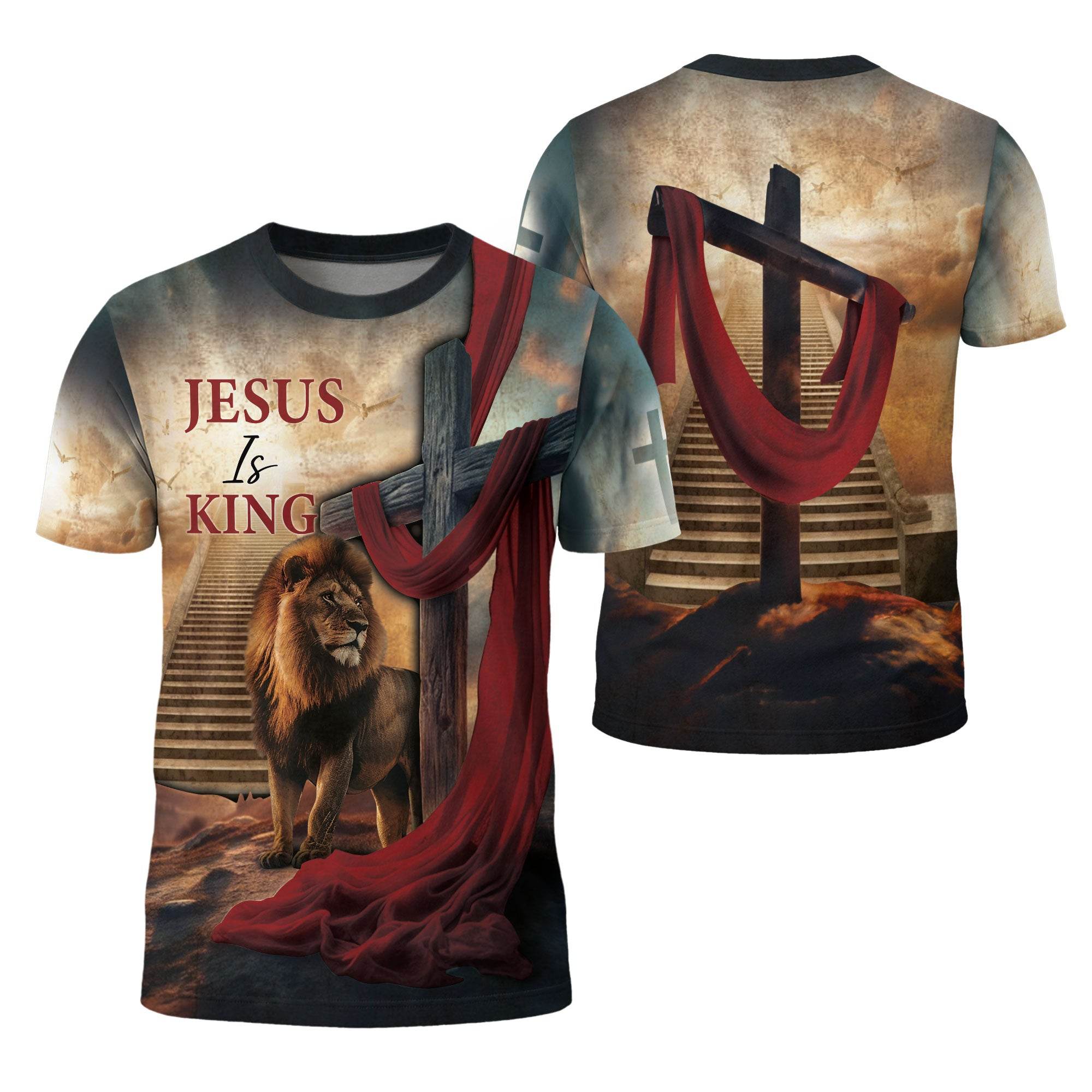 Jesus Is King Majestic Lion And Royal Red Sash T-Shirt - Rust Field Wear