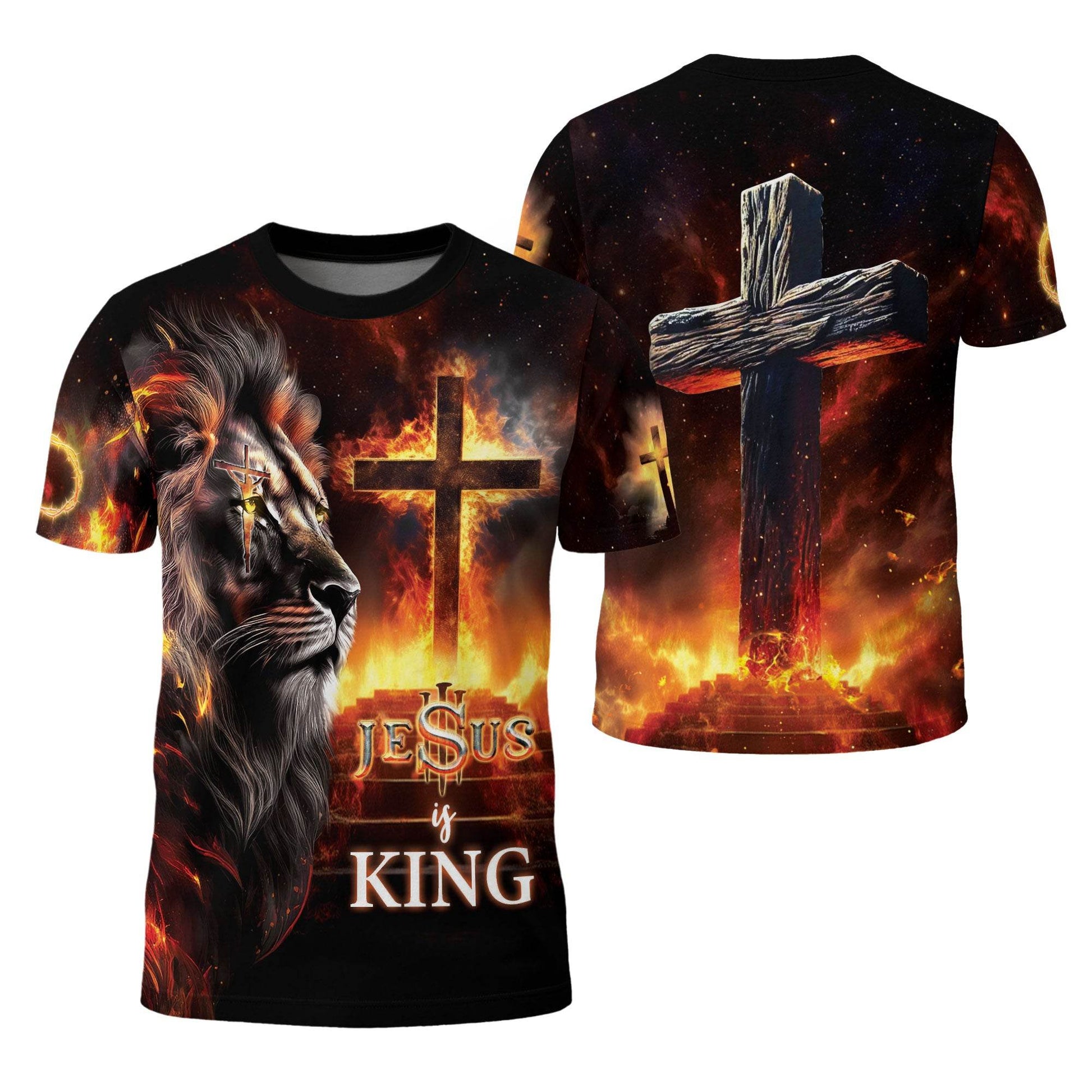 Jesus Is King Forged In Fire Lion And Cross T-Shirt - Rust Field Wear