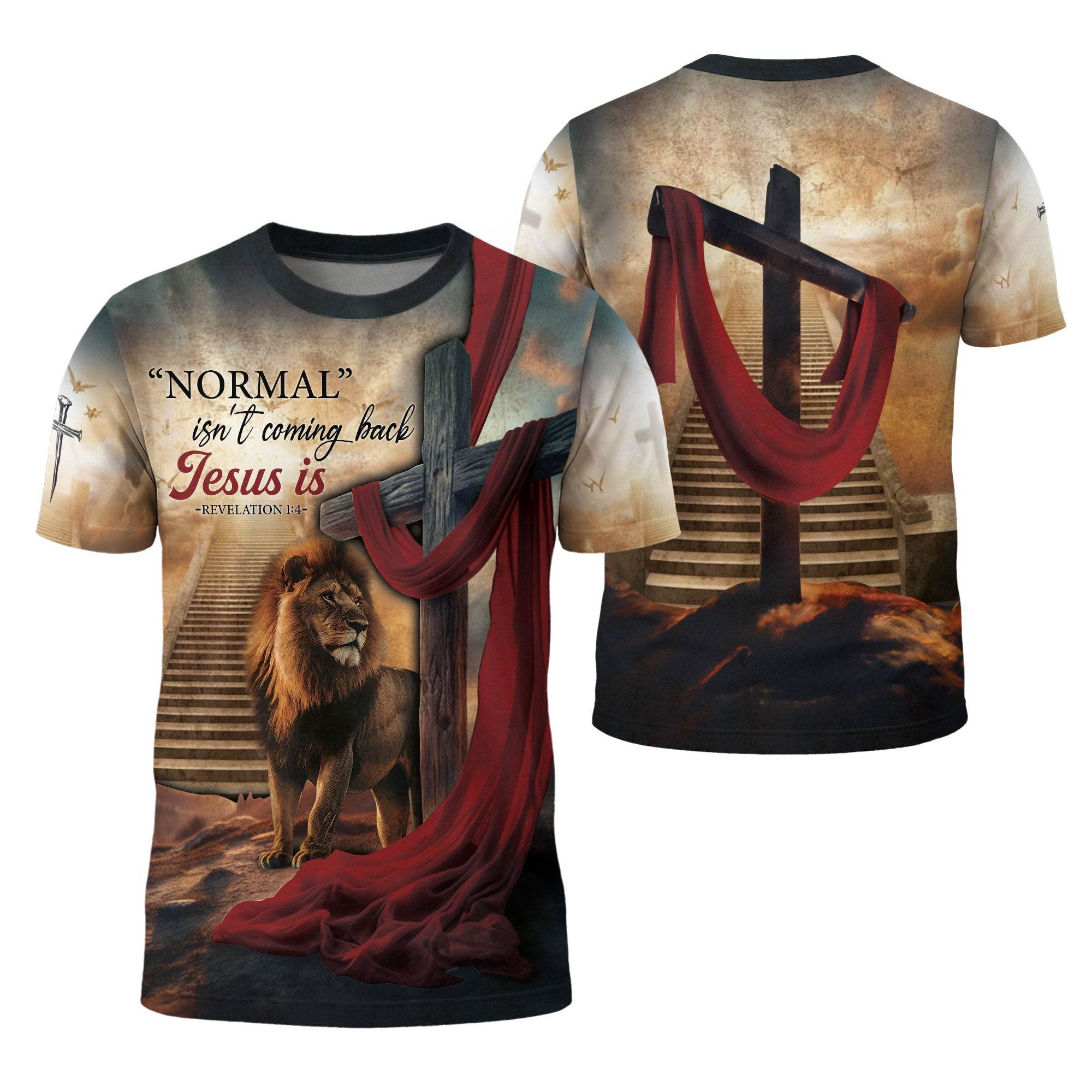 Revelation 1:4 Stairway To Heaven Lion Of Judah T-Shirt - Rust Field Wear