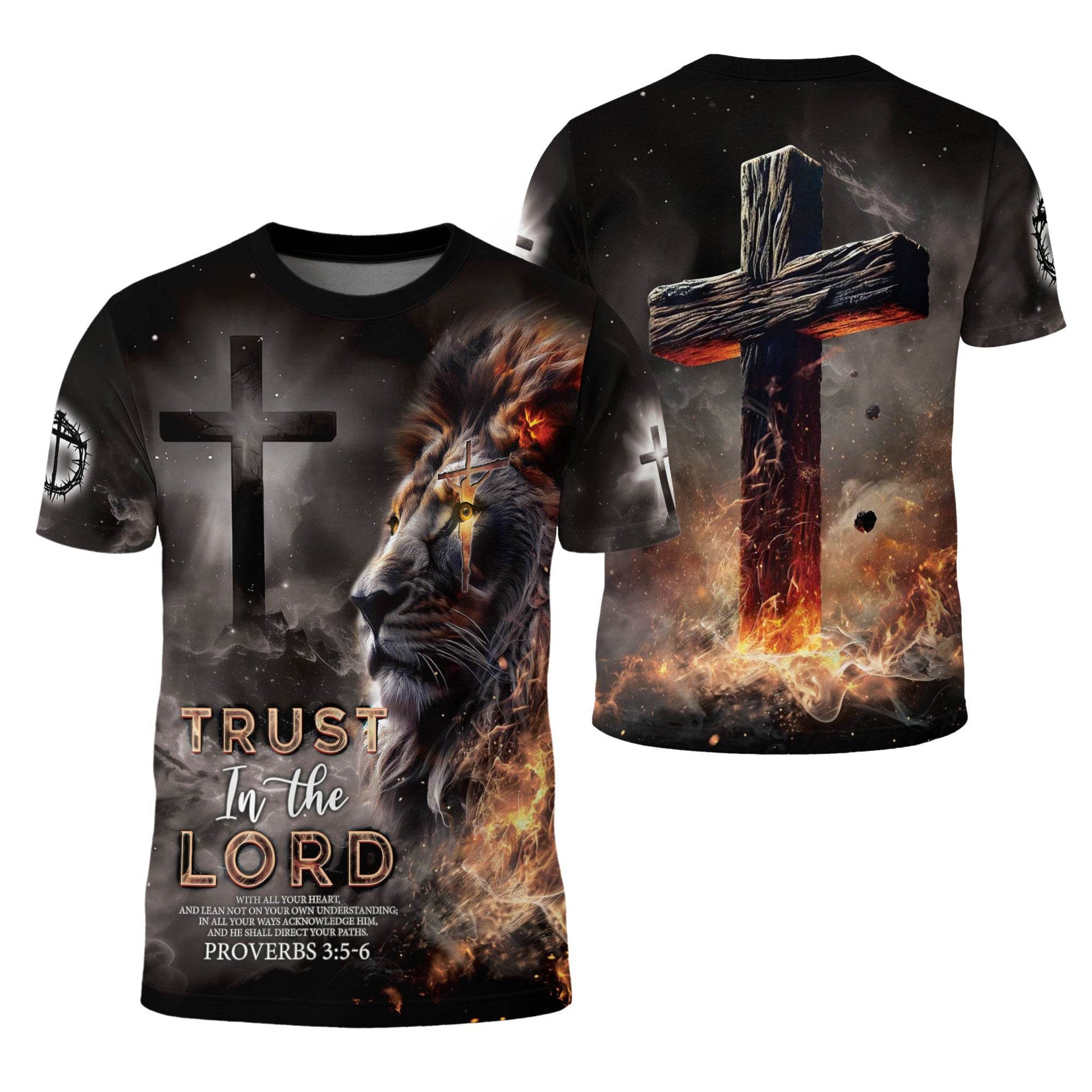 Trust In The Lord Proverbs 3:5-6 Fiery Lion Christian T-Shirt - Rust Field Wear
