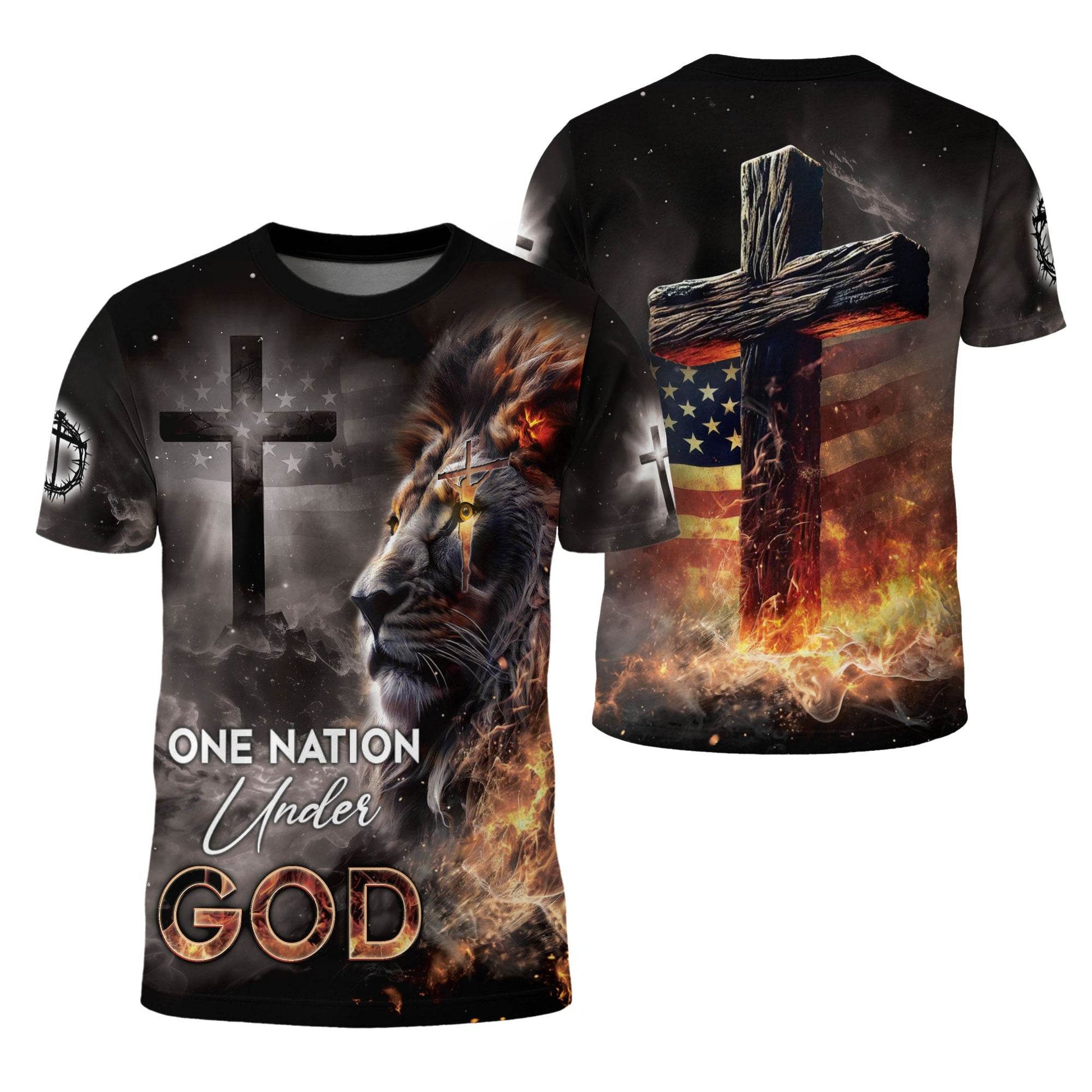 One Nation Under God Fiery Lion Cross Christian T-Shirt - Rust Field Wear