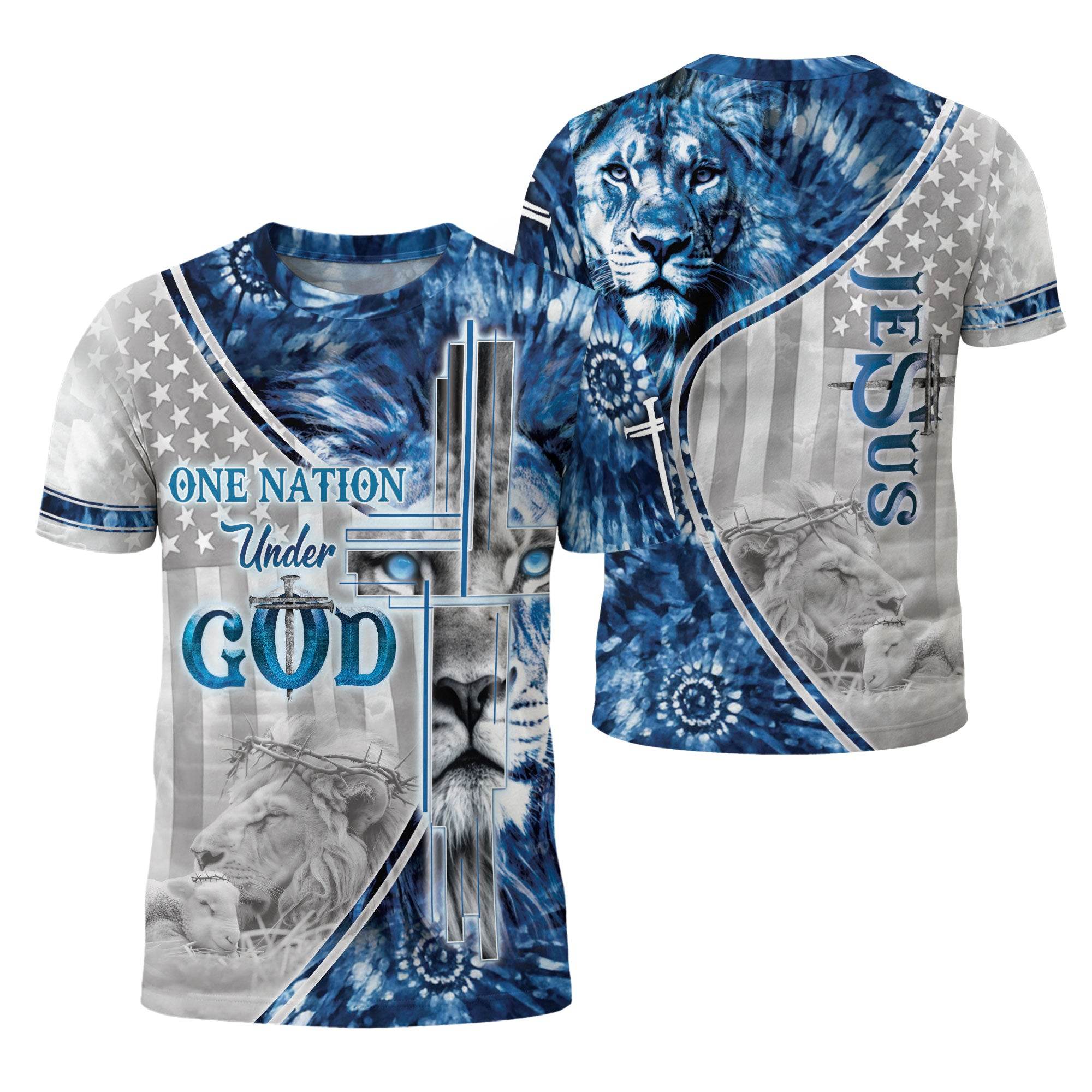One Nation Under God Blue Lion Cross Christian T-Shirt - Rust Field Wear
