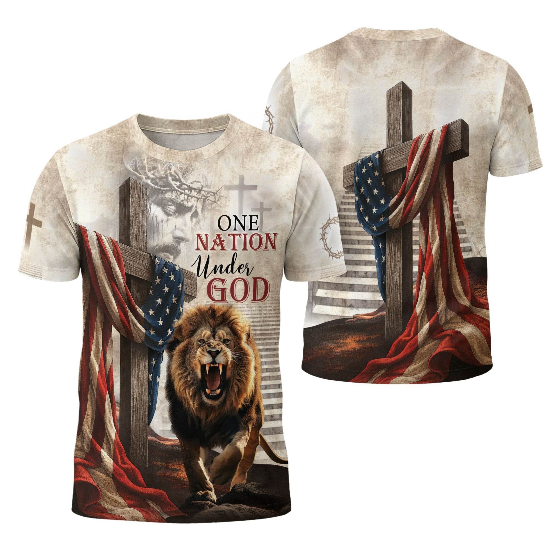 One Nation Under God American Flag Lion Christian T-Shirt - Rust Field Wear