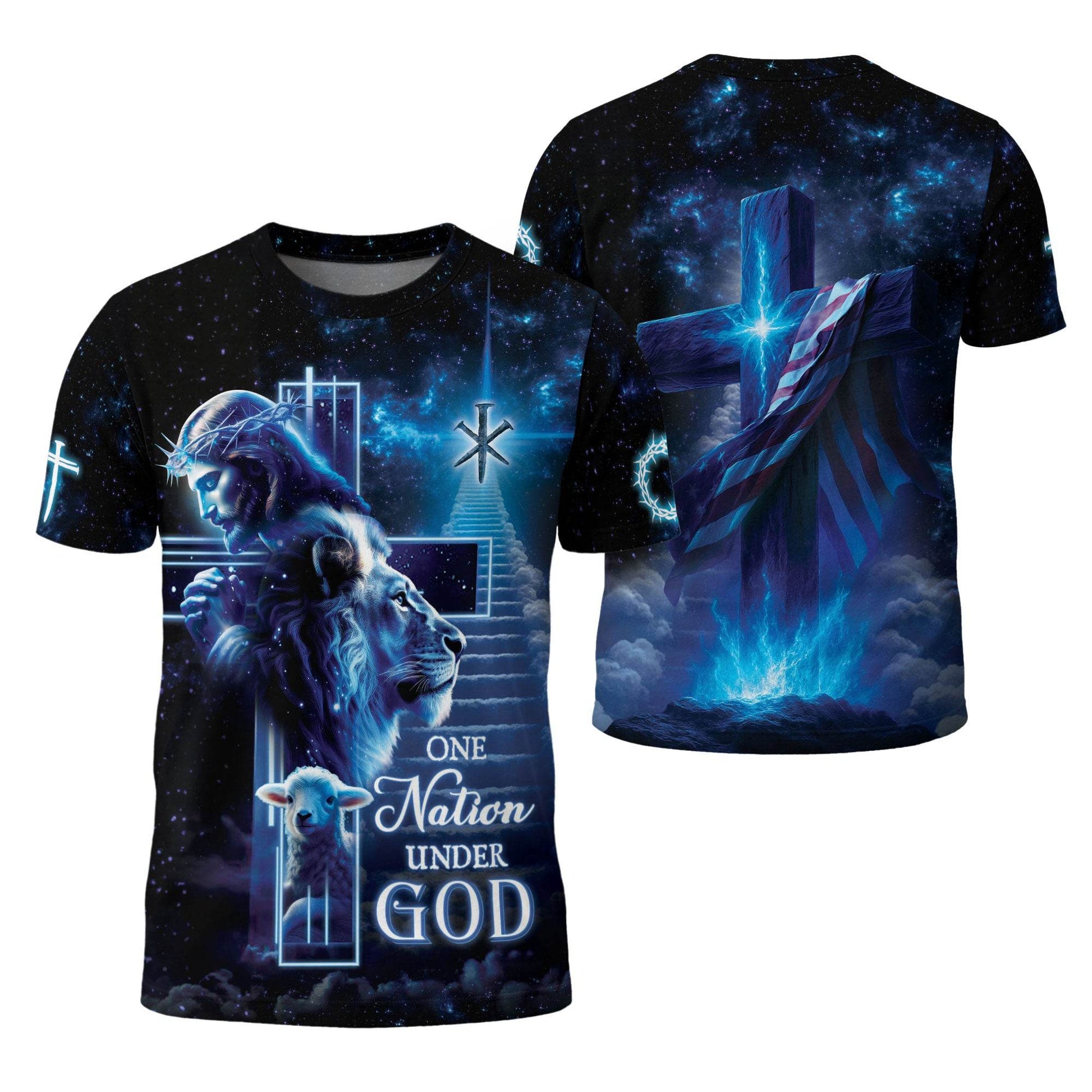 One Nation Under God Heavenly Lion Lamb Cross T-Shirt - Rust Field Wear