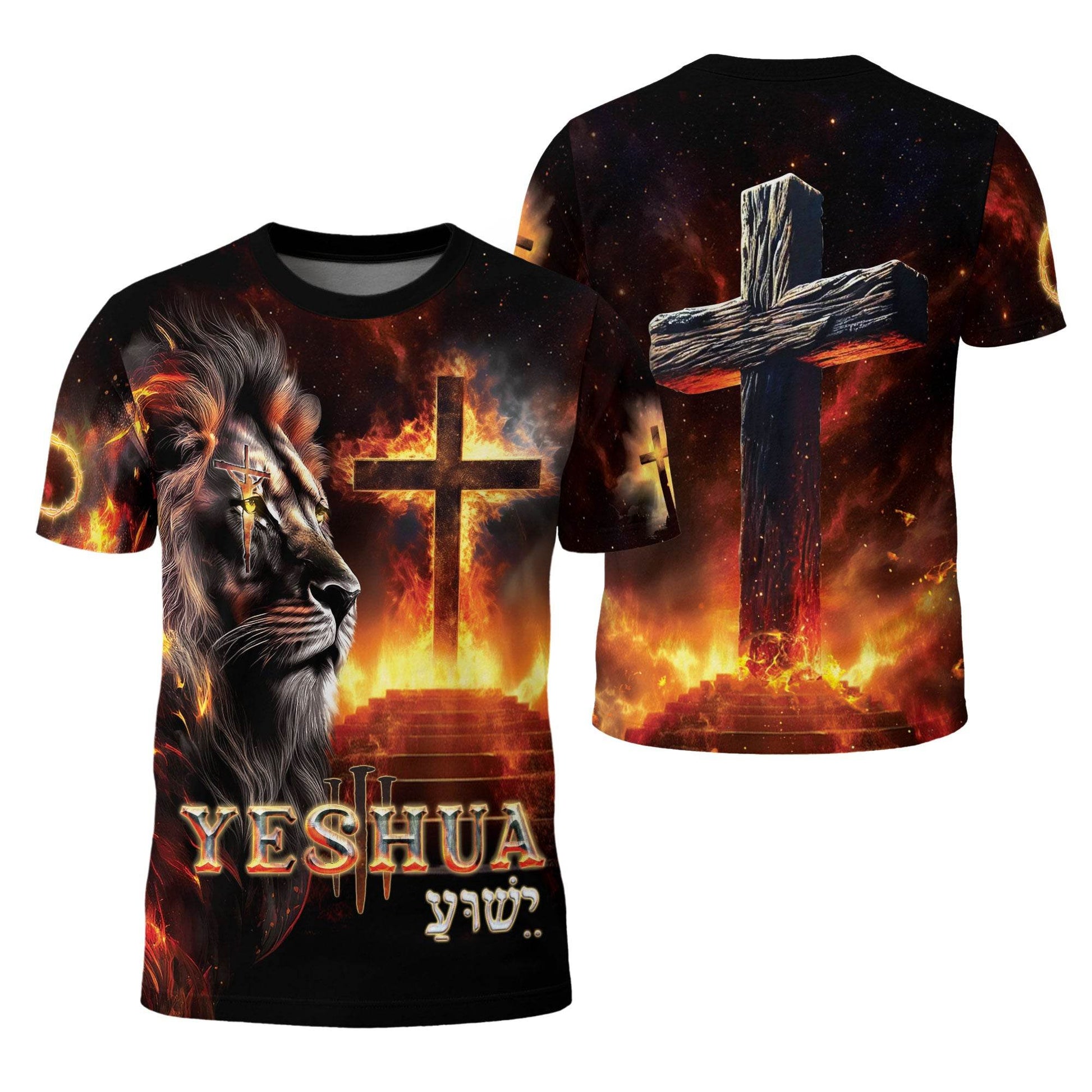 Yeshua Lion of Judah Fiery Cross Christian T-Shirt - Rust Field Wear