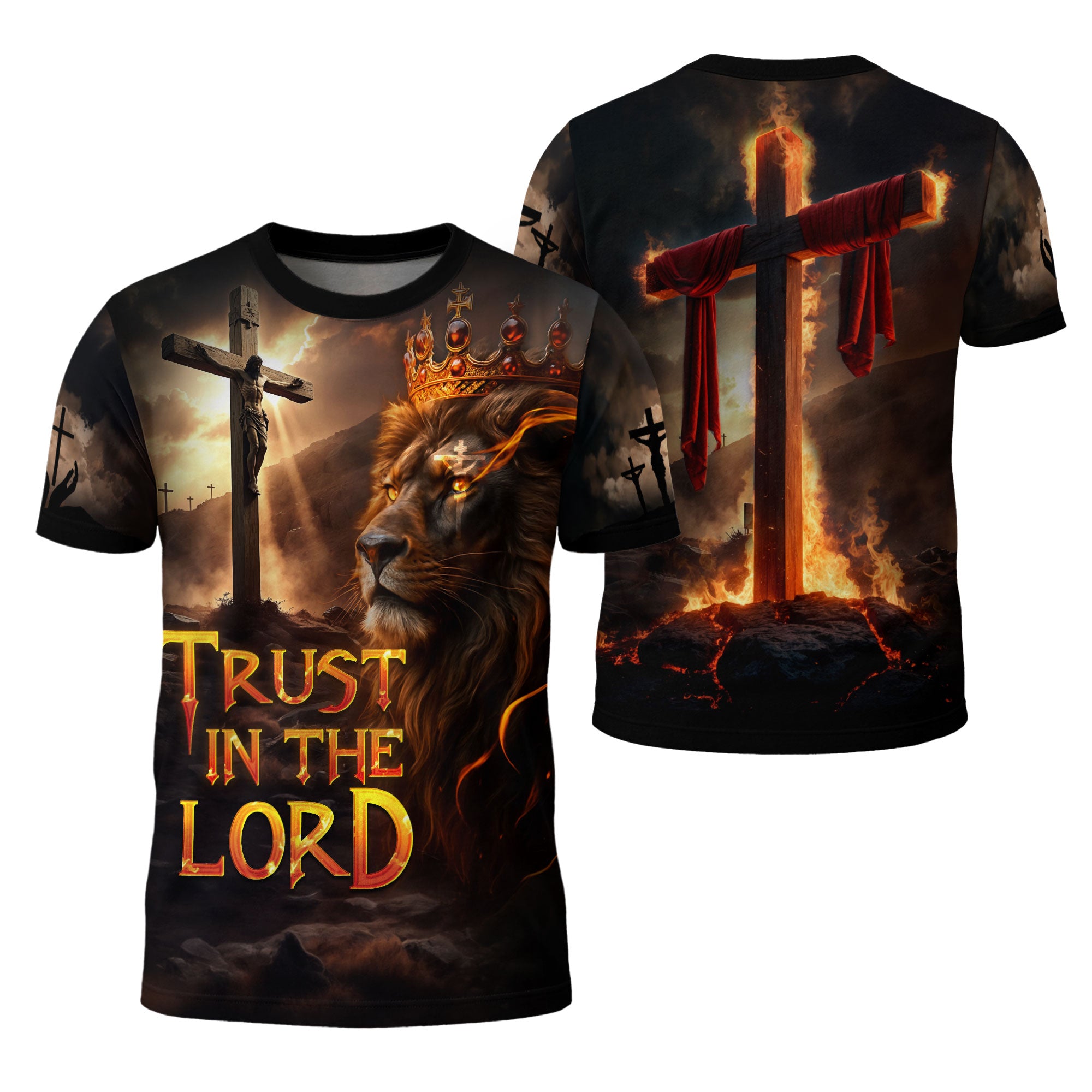 Trust In The Lord Fiery Cross Lion of Judah Christian Warrior T-Shirt