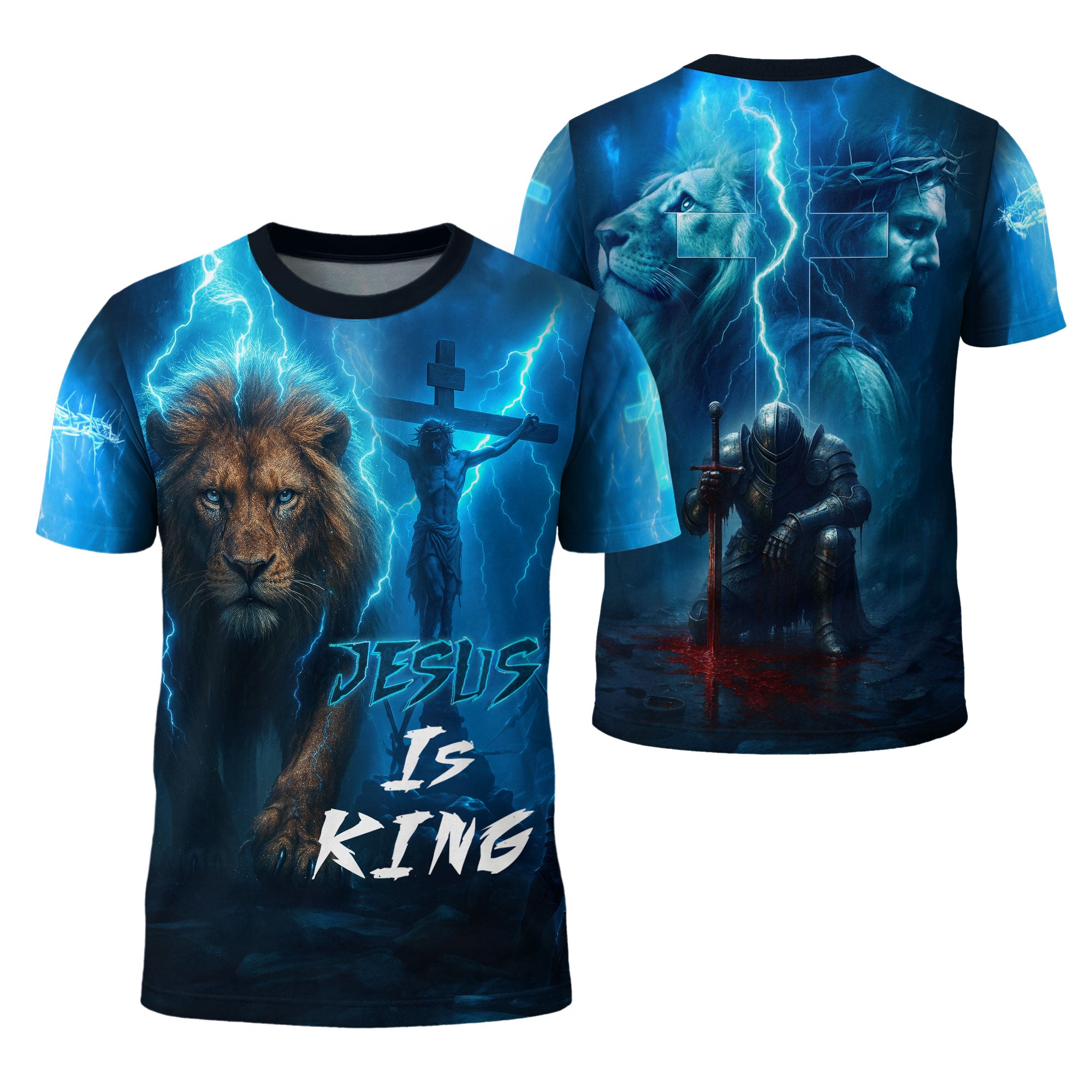 Jesus Is King Lightning Lion Cross Christian T-Shirt