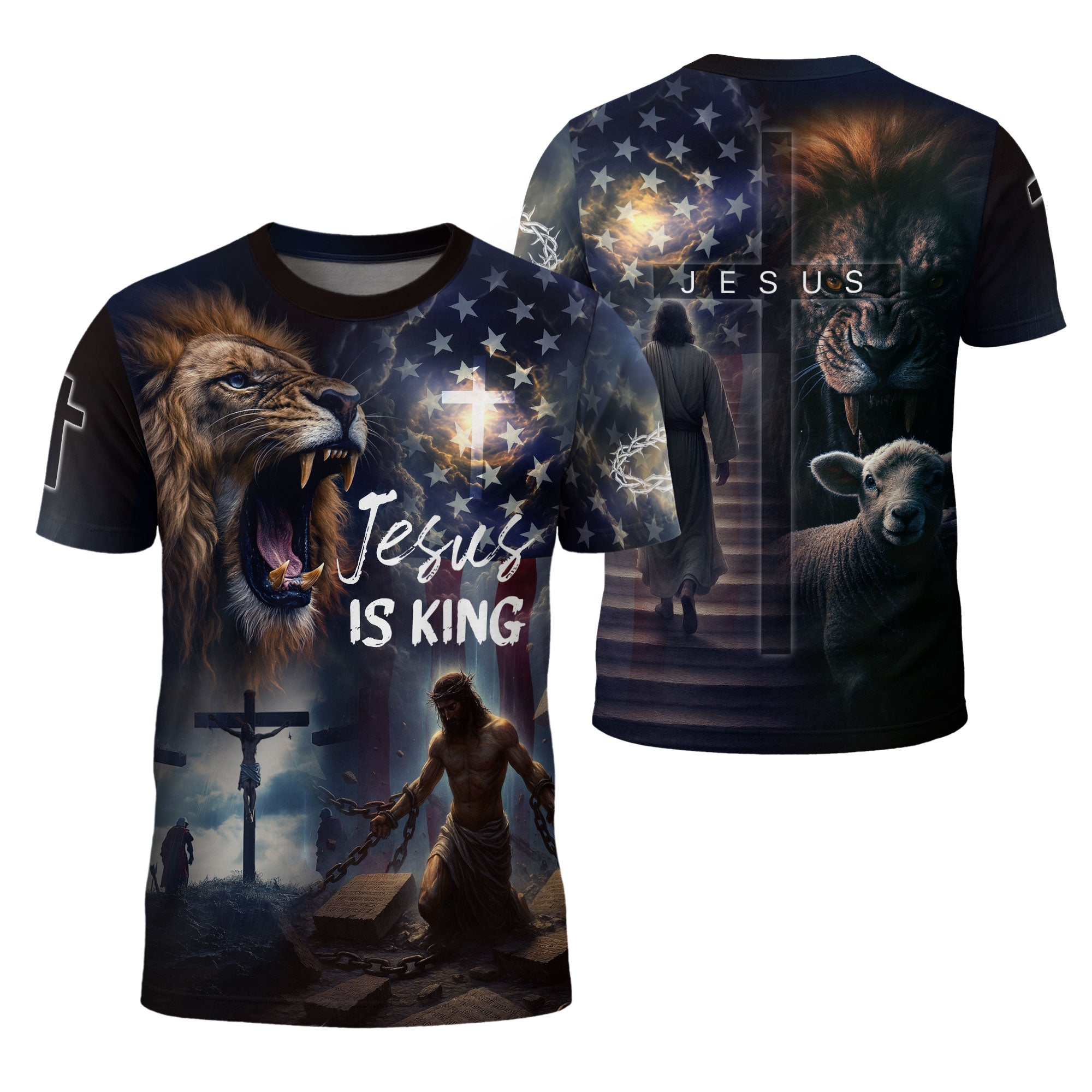Jesus Is King Lion & Cross Christian T-Shirt