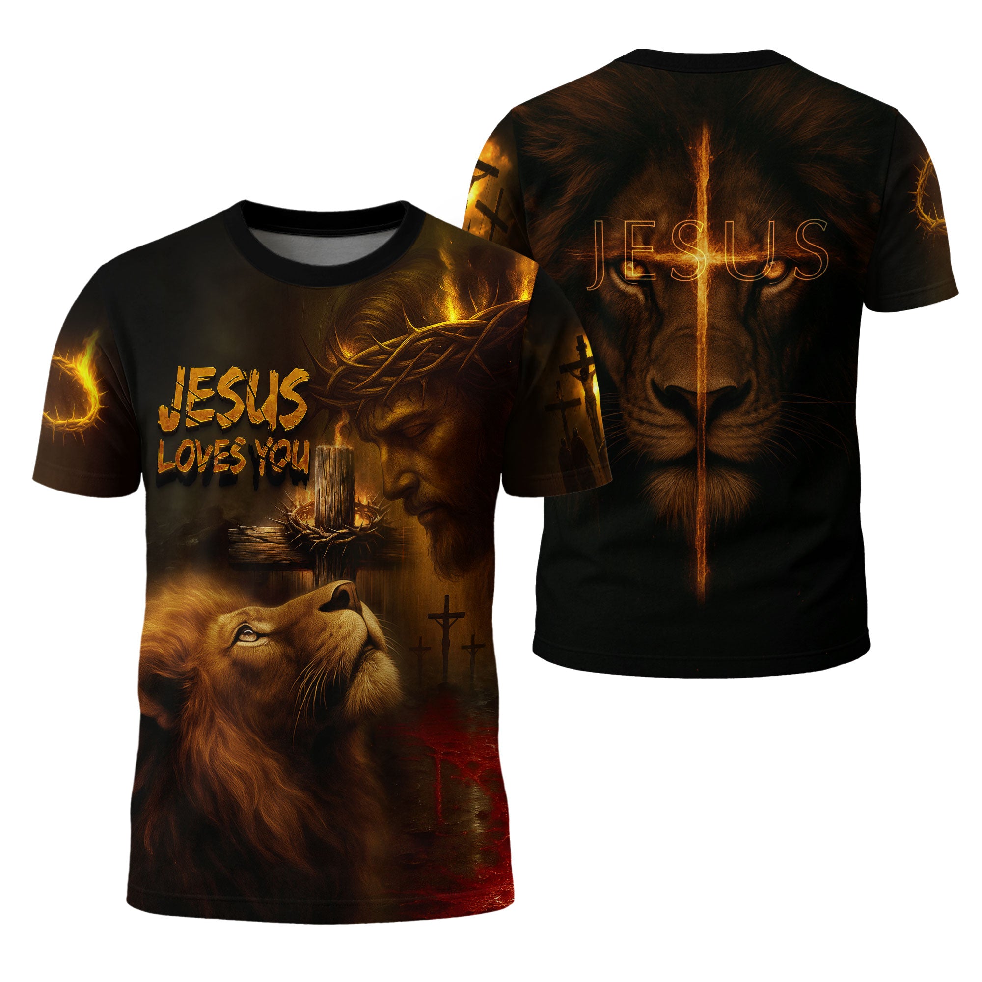 Jesus Loves You Fire of Faith Lion Christian T-Shirt